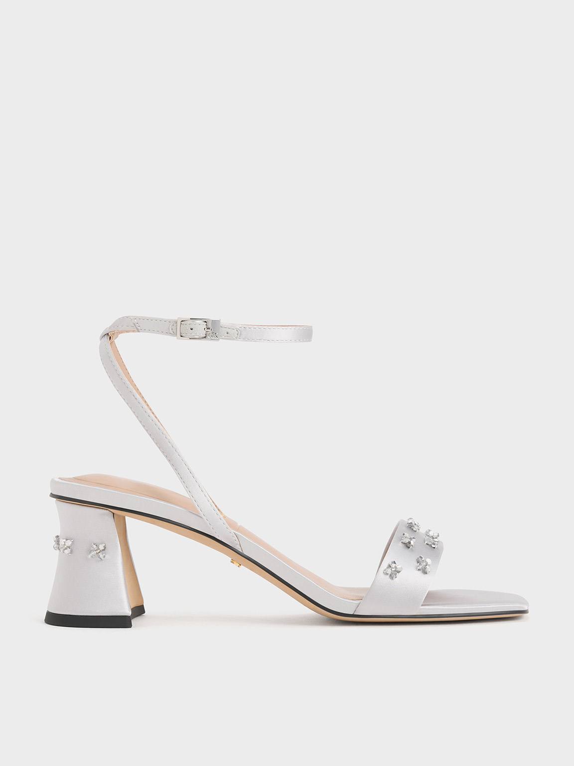 Shop Charles & Keith - Recycled Polyester Beaded Heeled Sandals In Silver