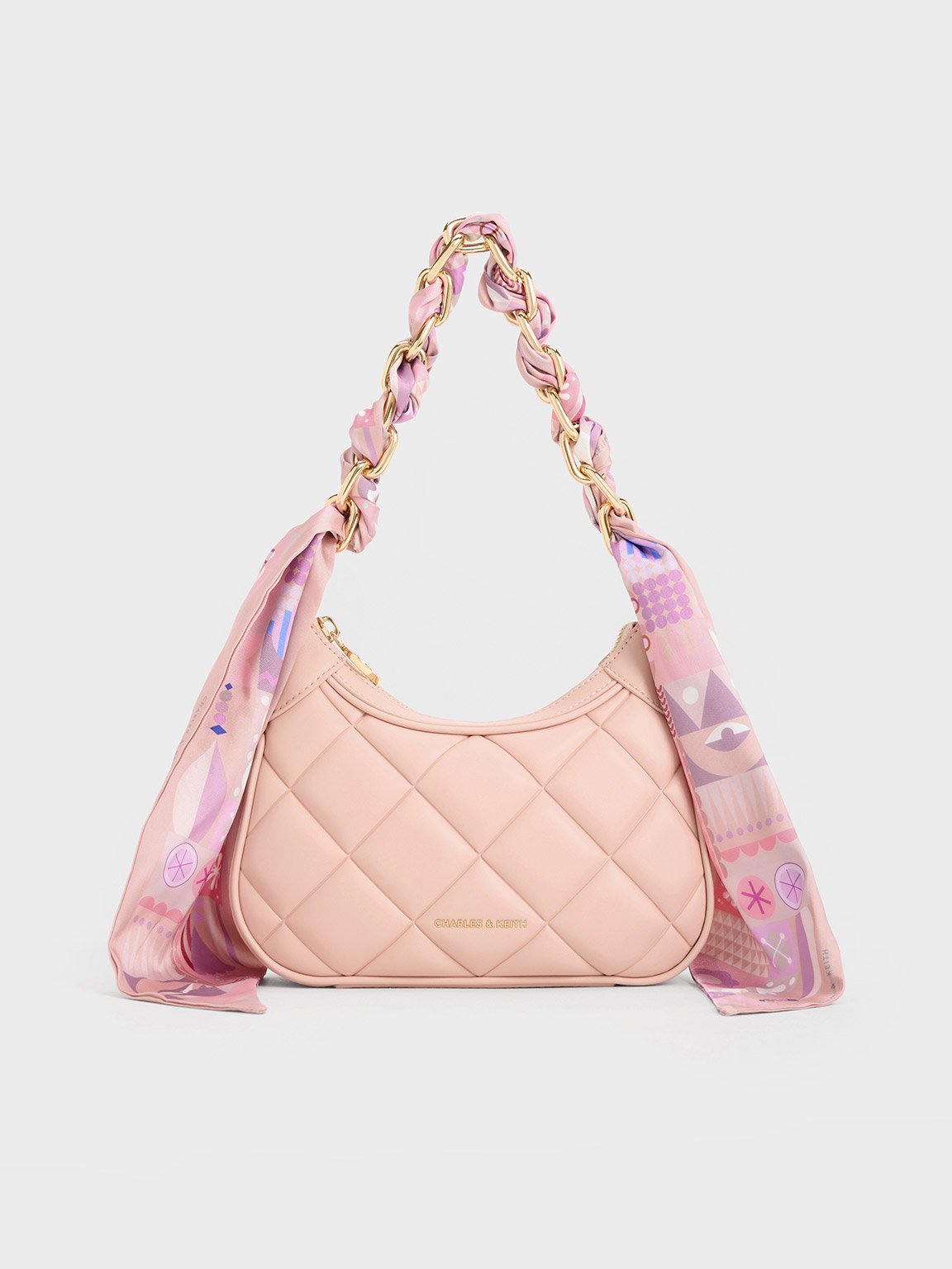 Charles & Keith Mini Alcott Scarf Handle Quilted Bag In Pink
