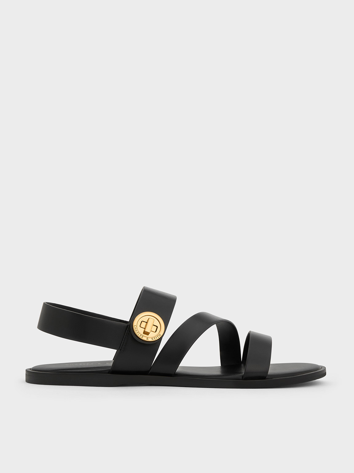 Charles & Keith Yara Turn Lock Strappy Sandals In Black