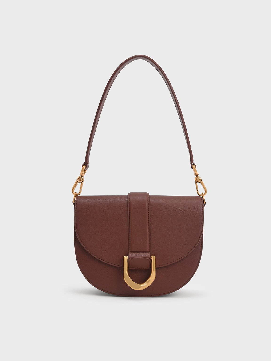 Brown Gabine Leather Saddle Bag | CHARLES & KEITH