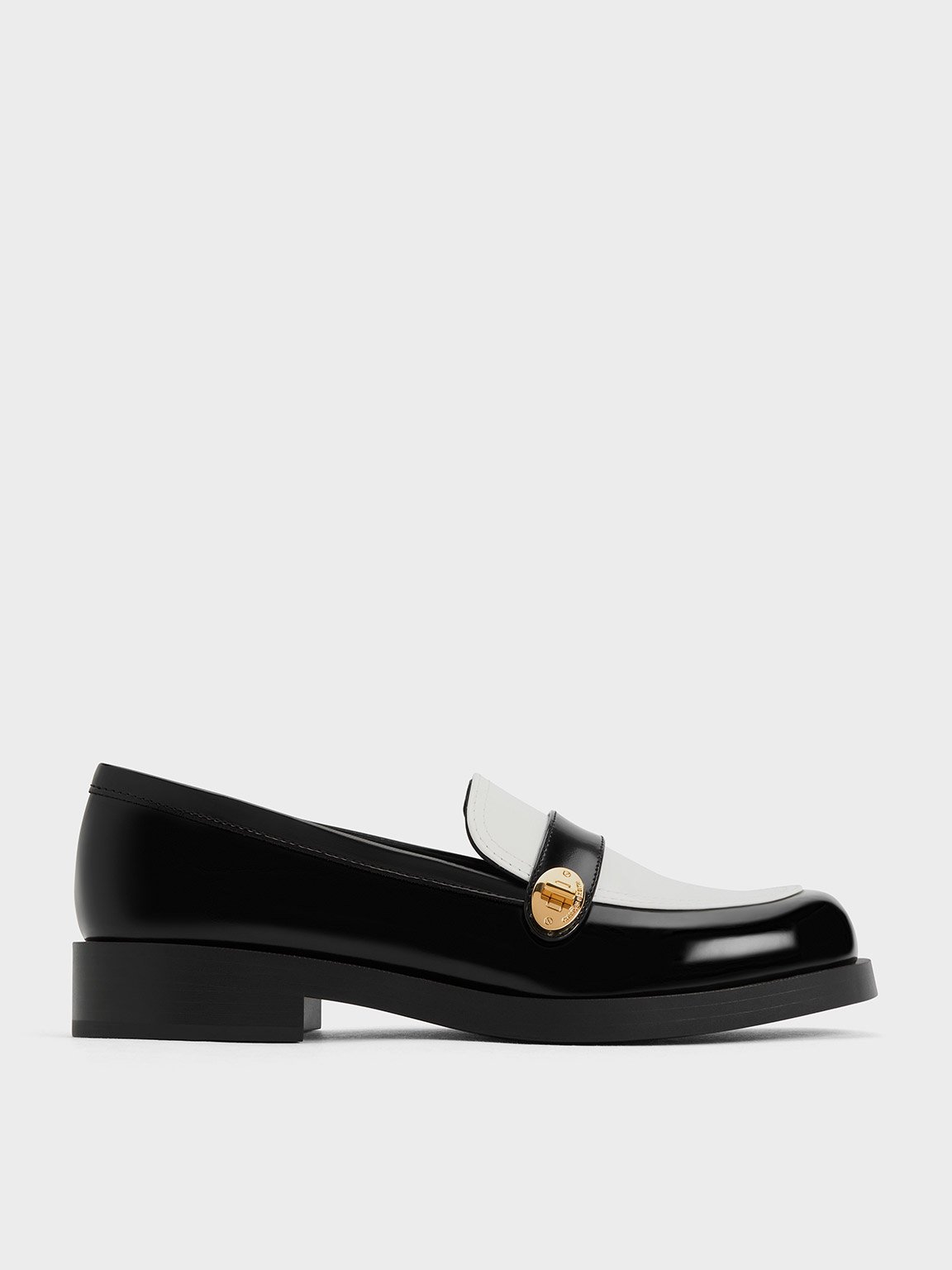 Charles & Keith Two-tone Metallic-buckle Strap Loafers In Multi