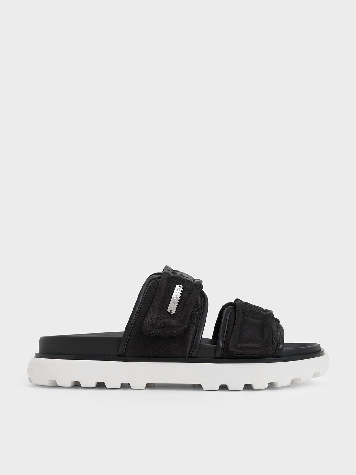 Charles & Keith Clementine Recycled Polyester Sports Sandals In Black Textured