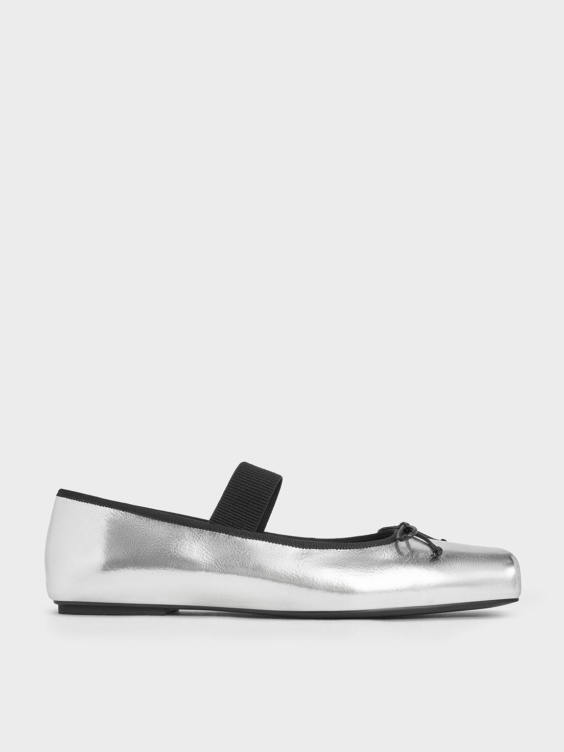 Silver Metallic Square-Toe Mary Jane Ballet Flats - CHARLES