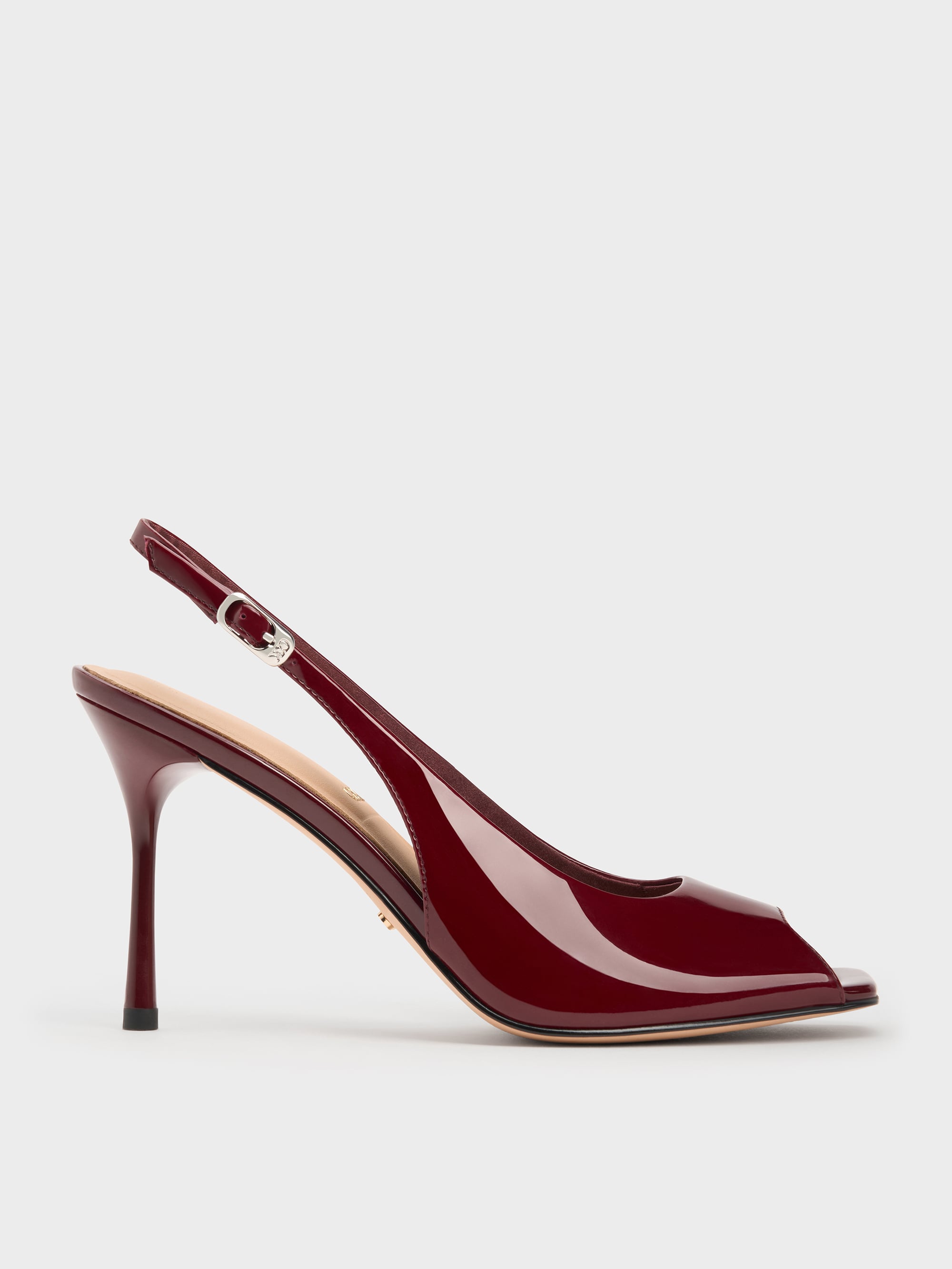 Salto tipo peep-toe patenteado Kyra - Borgonha - CHARLES & KEITH BR