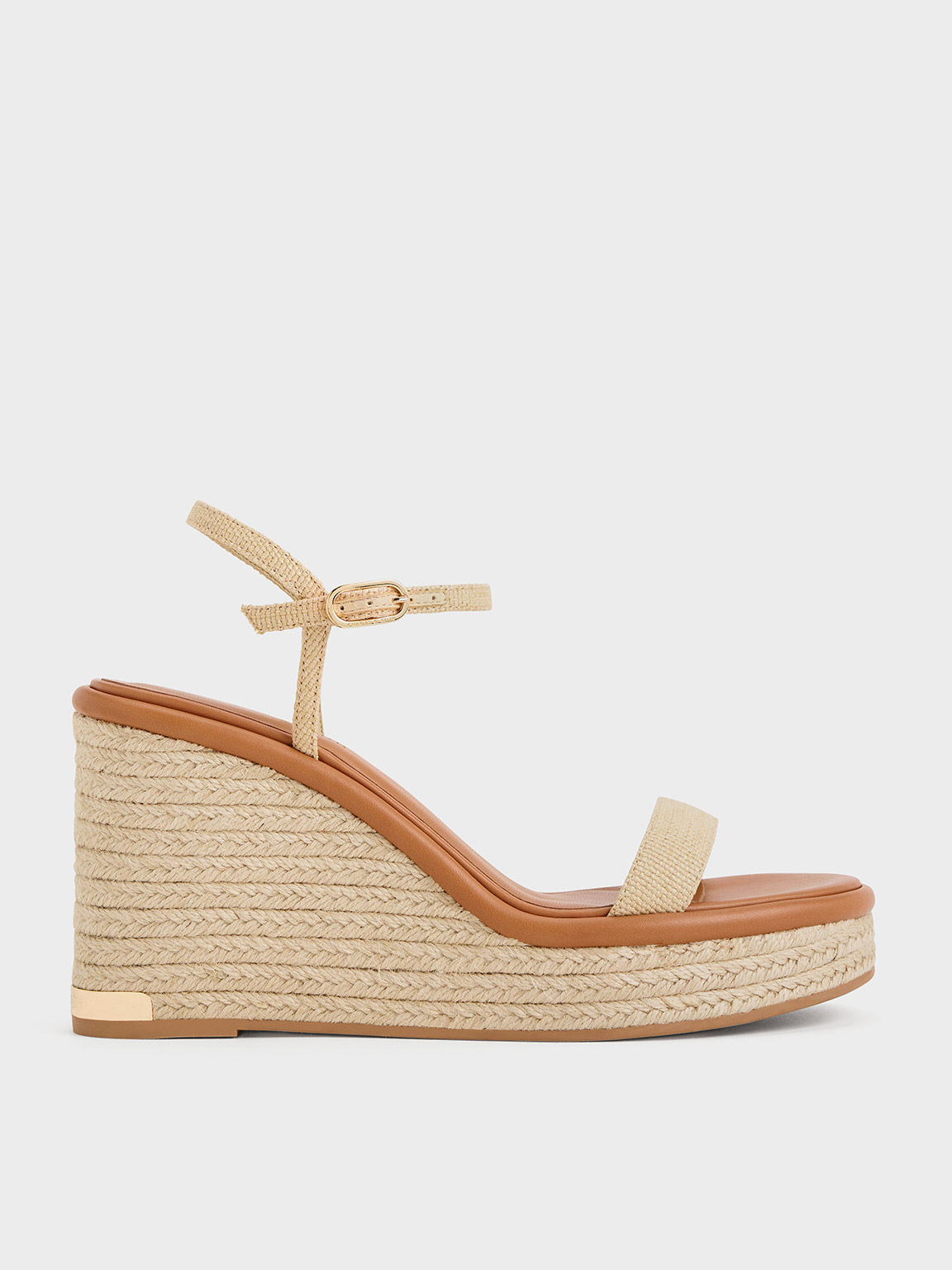 Charles & Keith Woven Espadrille Wedges In Sand
