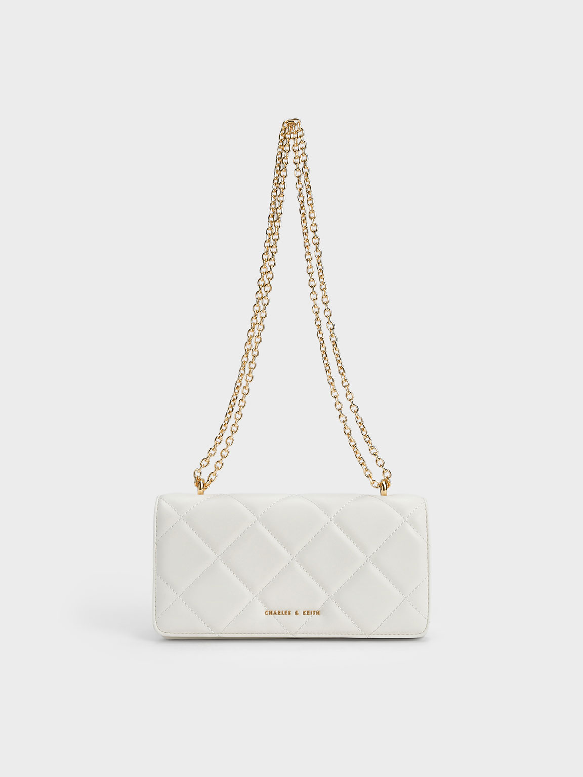 Charles & Keith Paffuto Chain Handle Quilted Long Wallet In White