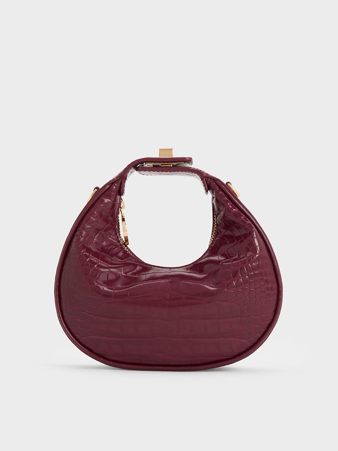 Charles Keith Mini Croc-effect Moon Bag In Burgundy ModeSens