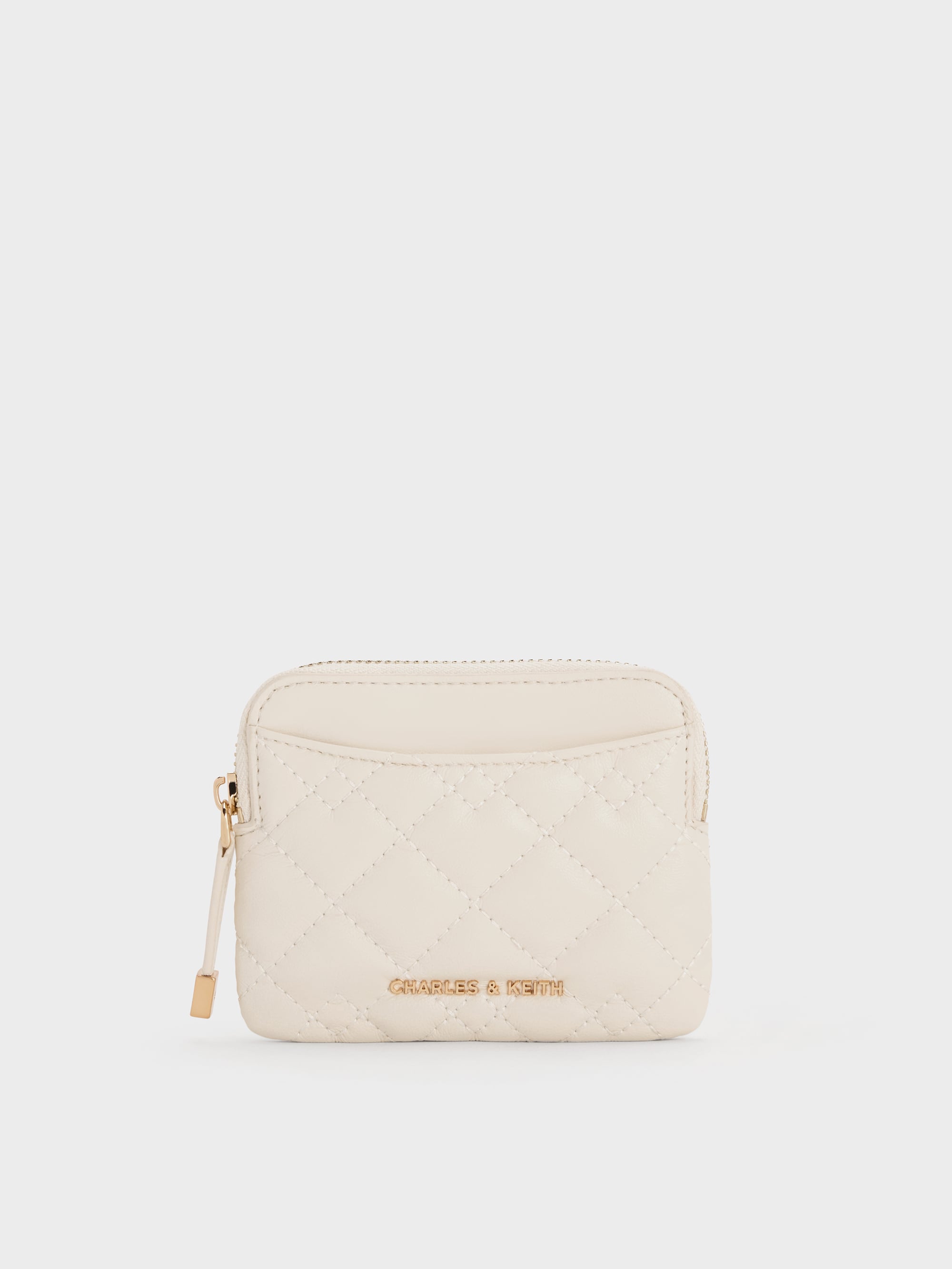 Duo Quilted Card Holder - Cream - CHARLES & KEITH US