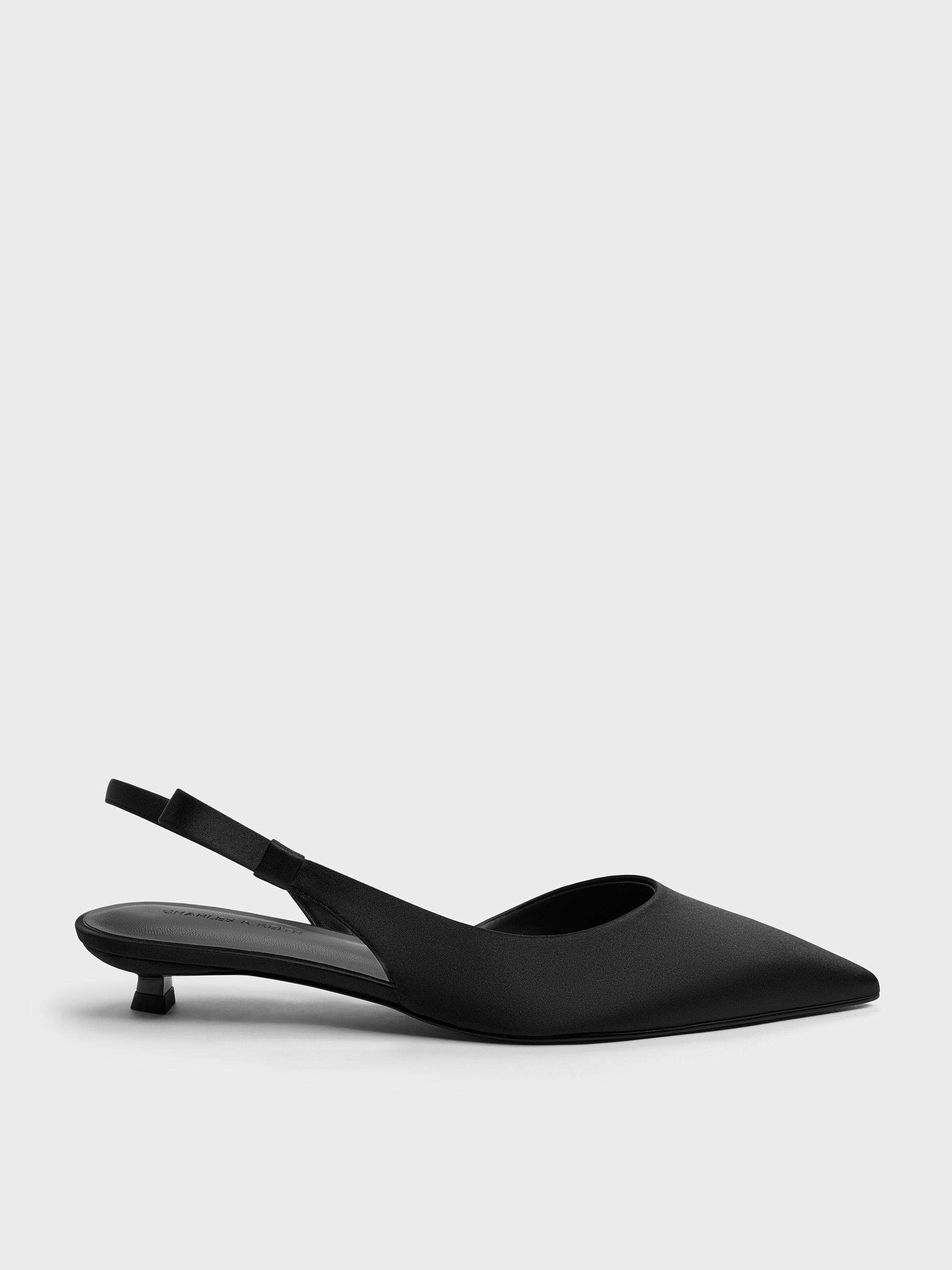 Brantley Bow Slingback Kitten Heels - Black Textured - CHARLES & KEITH SG