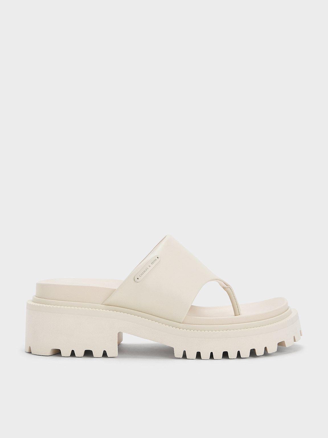 Charles & Keith Padded Ridged-sole Thong Sandals In Chalk