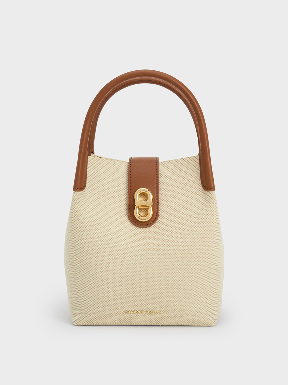 Charles & Keith Aubrielle Canvas Bucket Bag In Tan