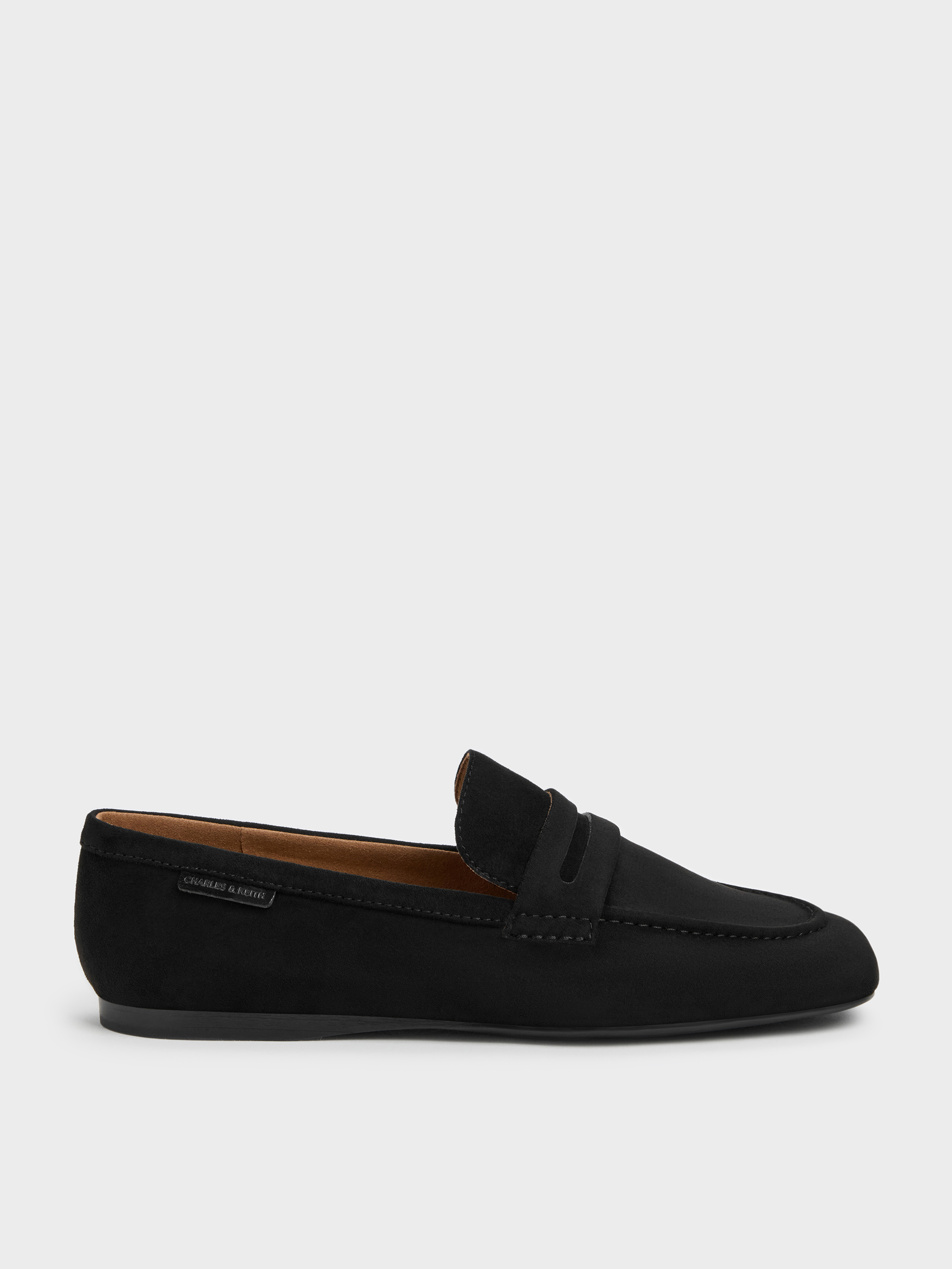Faux Suede Penny Loafers - Black Textured - CHARLES & KEITH KR