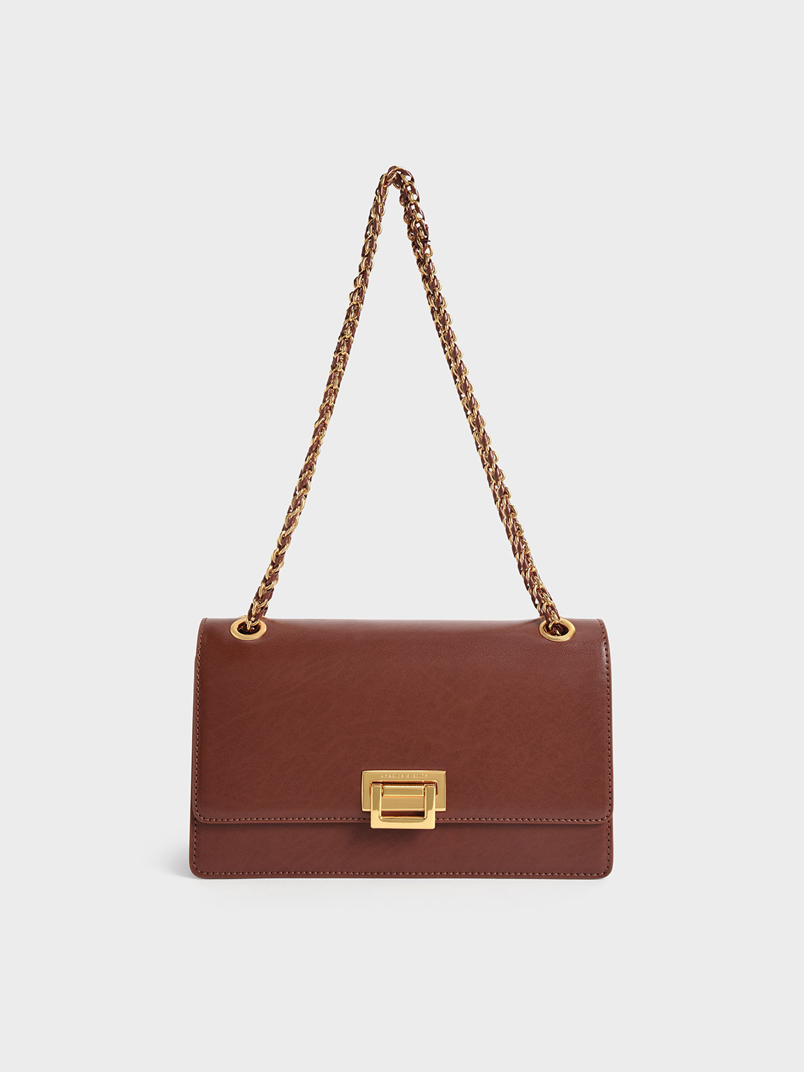 Chocolate Chain Handle Shoulder Bag | CHARLES &amp; KEITH