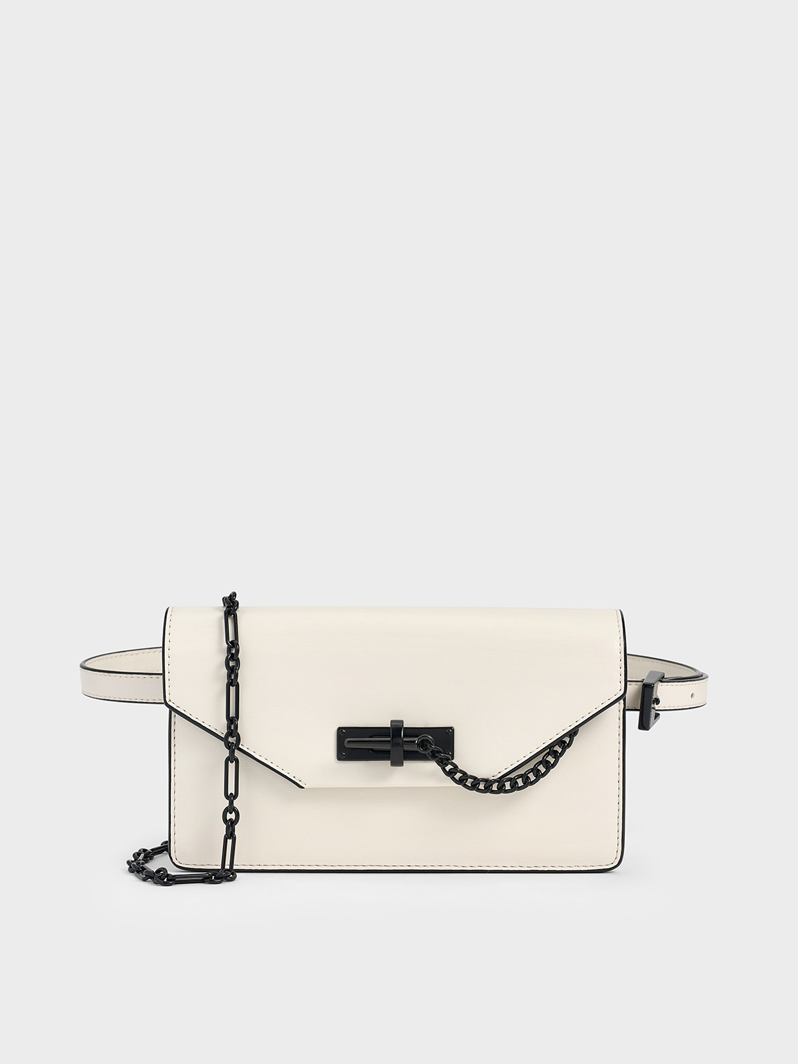Cream Samantha Envelope Chain-Embellished Crossbody Bag