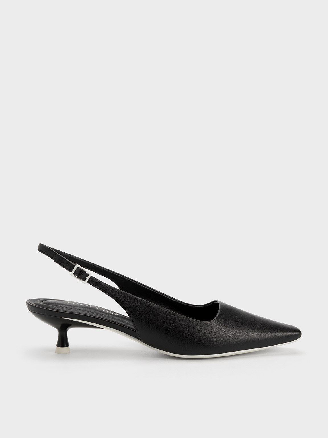 Black Vita Square-Toe Slingback Pumps - CHARLES & KEITH KR