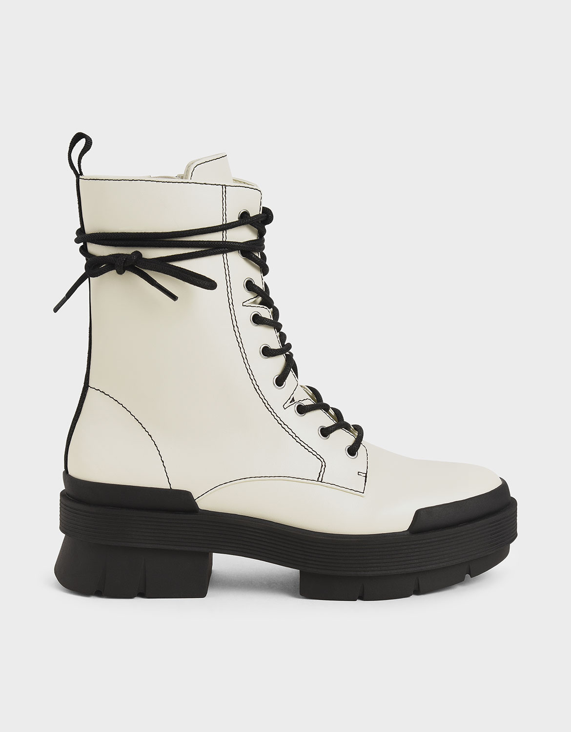 Chalk Stitch Detail Combat Boots - CHARLES & KEITH International