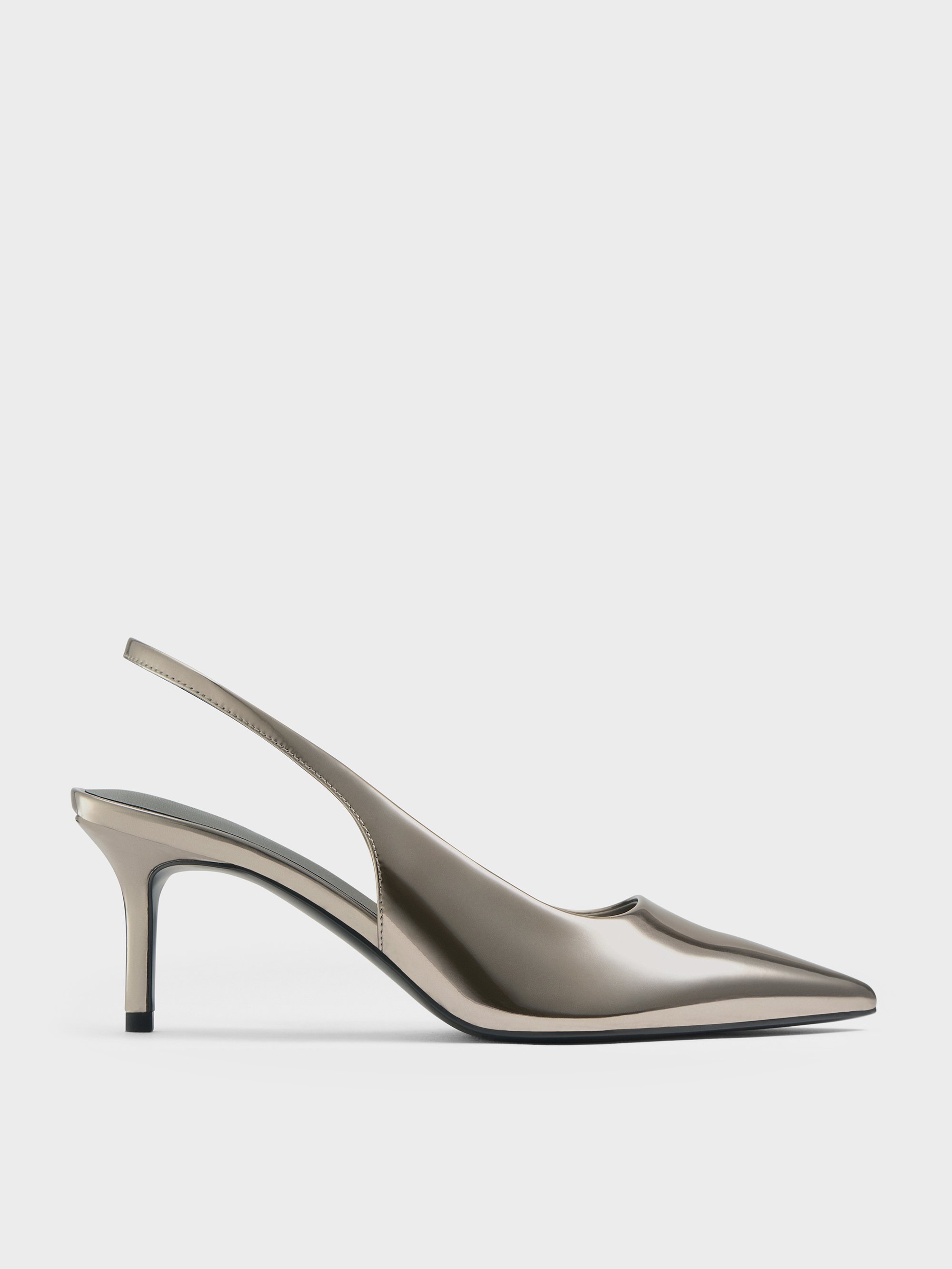 チャン Silver Anita Metallic Buckled Pointed-Toe Slingback Pumps