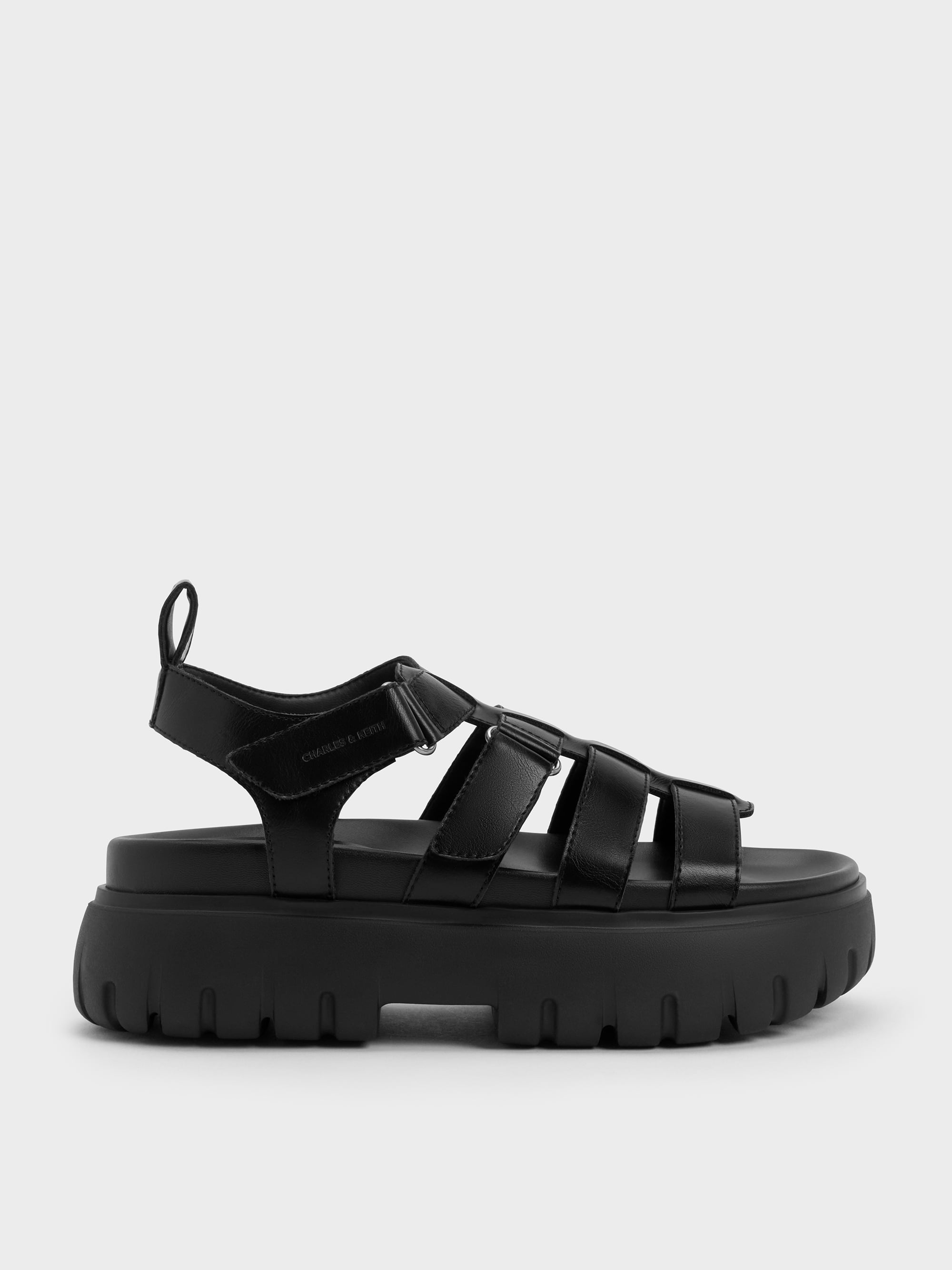 Platform Caged Sandals - Black - CHARLES & KEITH US