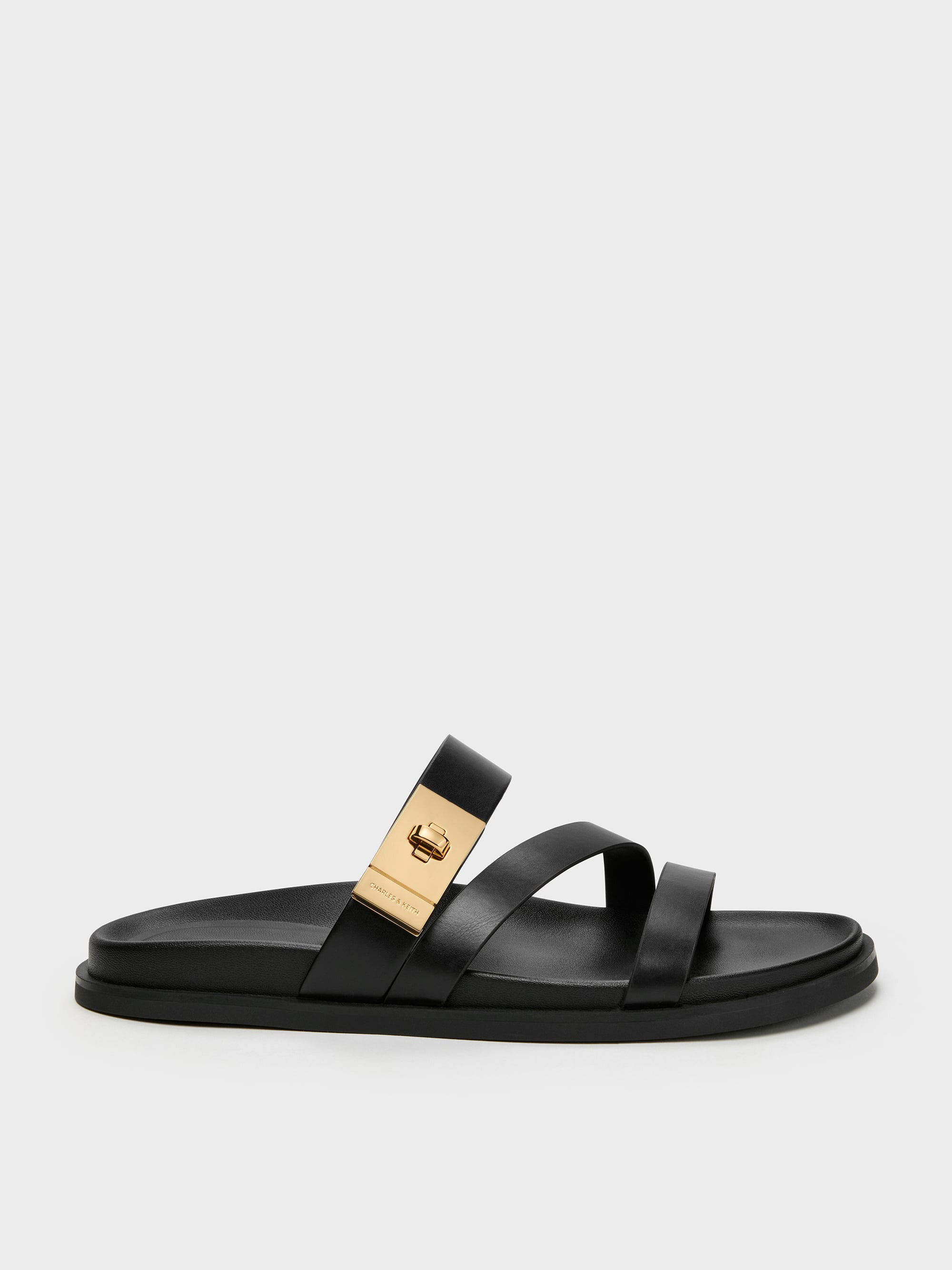 Aelin Metallic-Buckle Strappy Sandals - Black - CHARLES & KEITH US