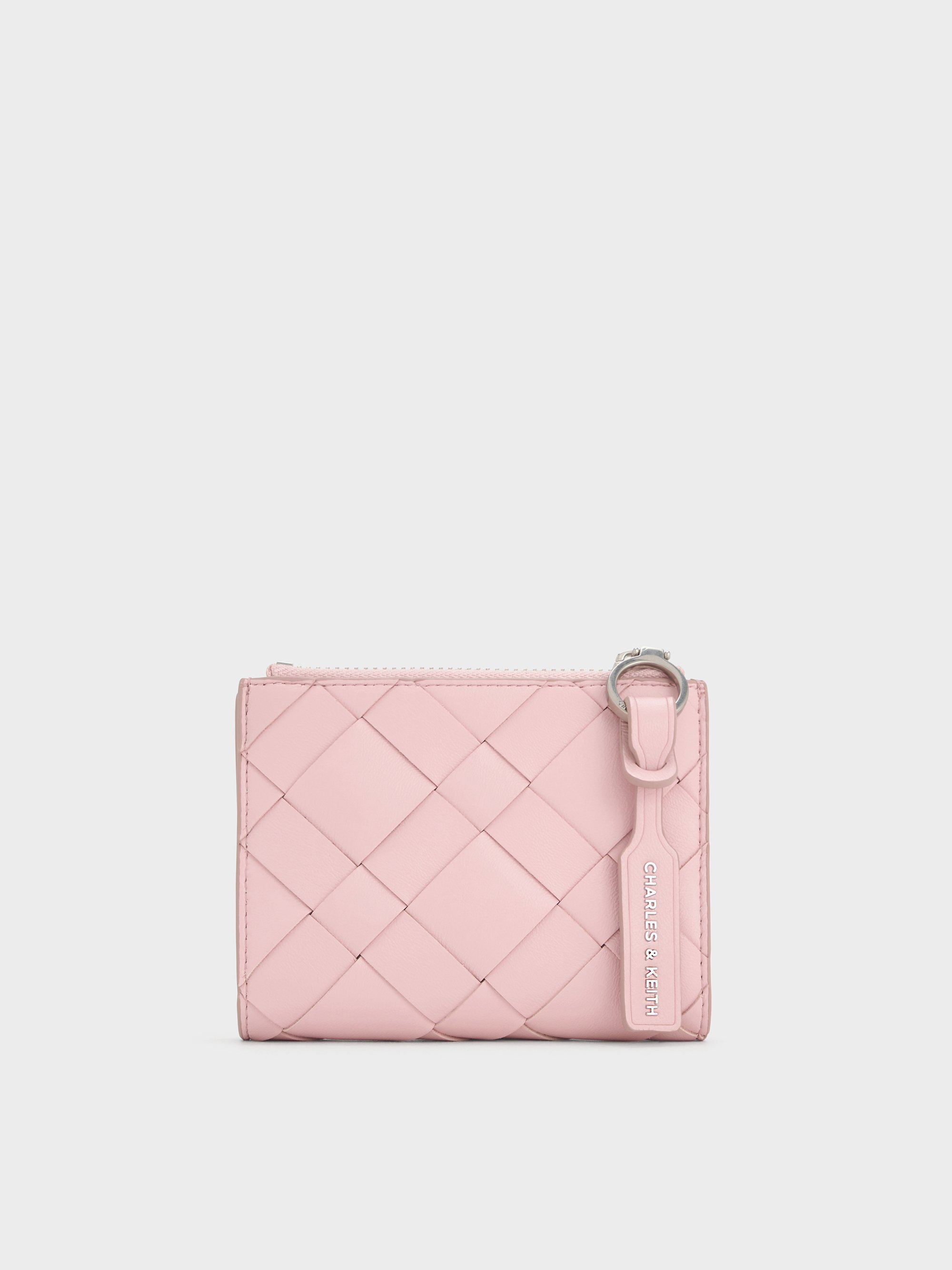 Charles & Keith - Ivette Woven Top-zip Small Wallet In Pink