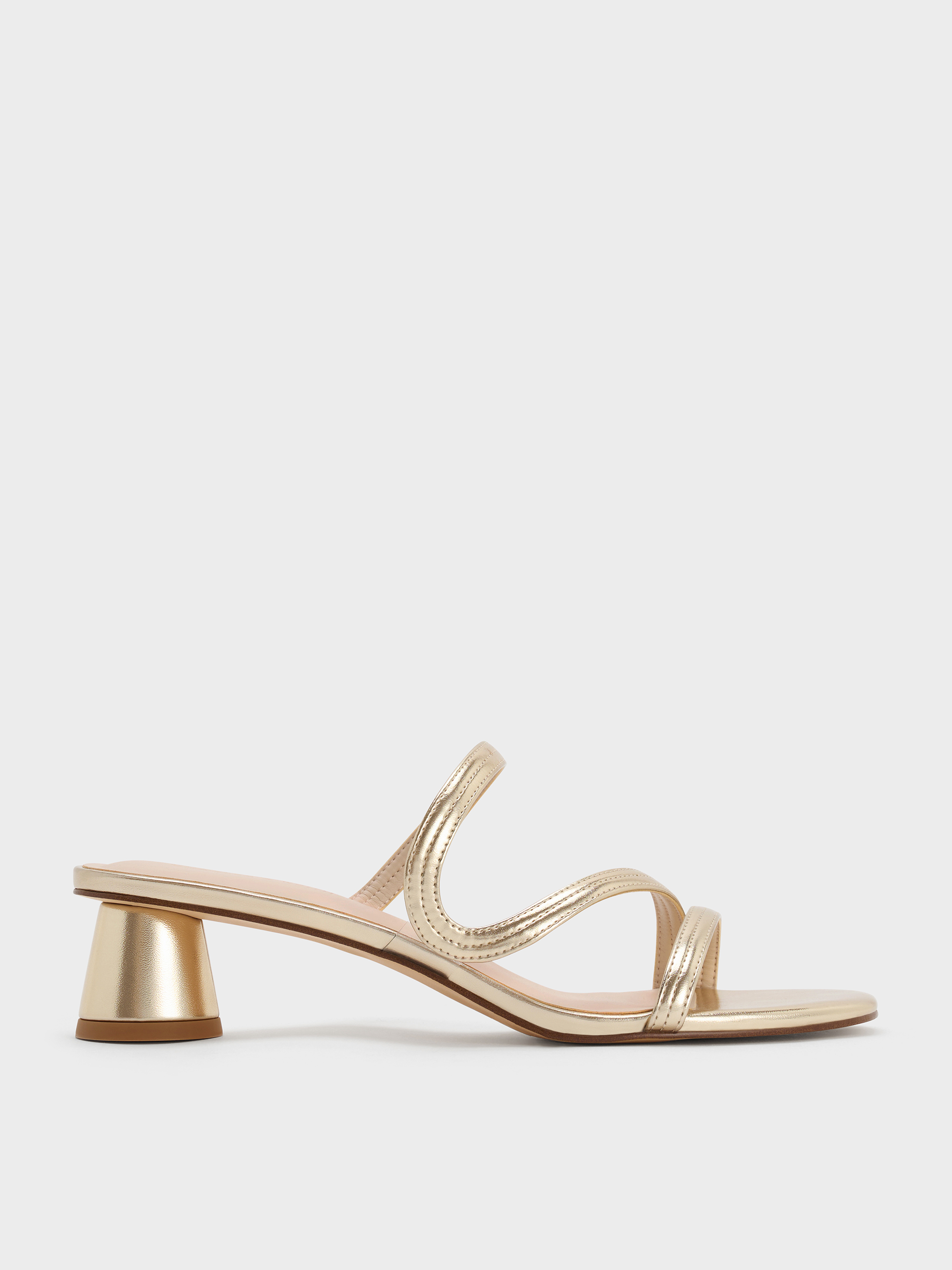 Charles & Keith - Arden Metallic Wavy Strap Mules In Gold
