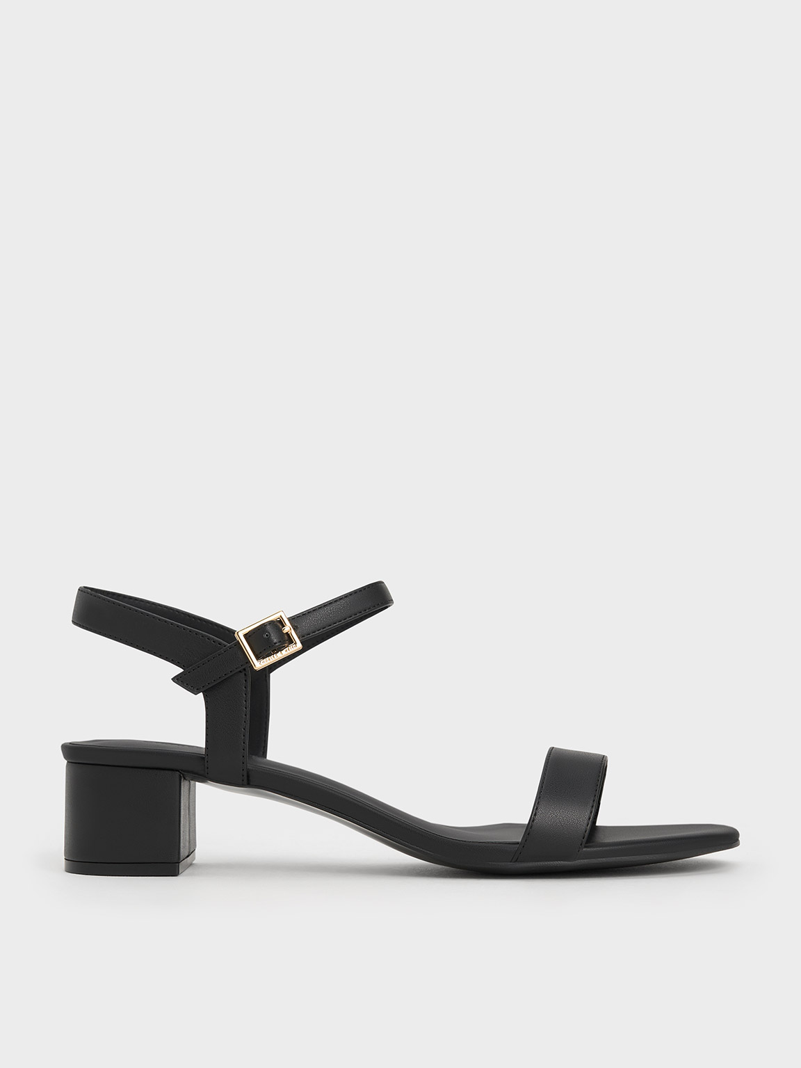 Black Chain-Embellished Ankle Strap Sandals - CHARLES & KEITH CA