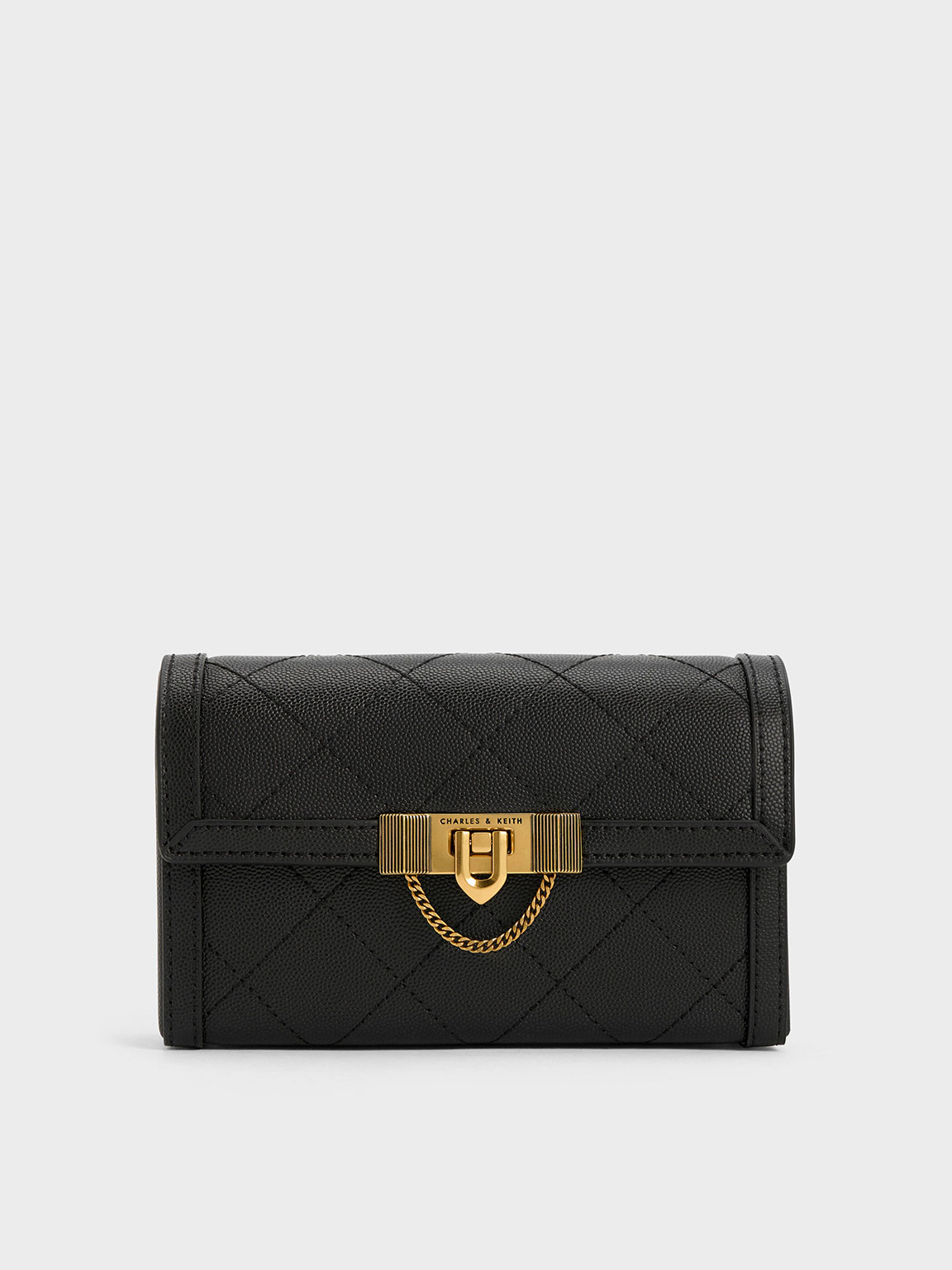 Charles & Keith Tallulah Quilted Push-lock Clutch In Black