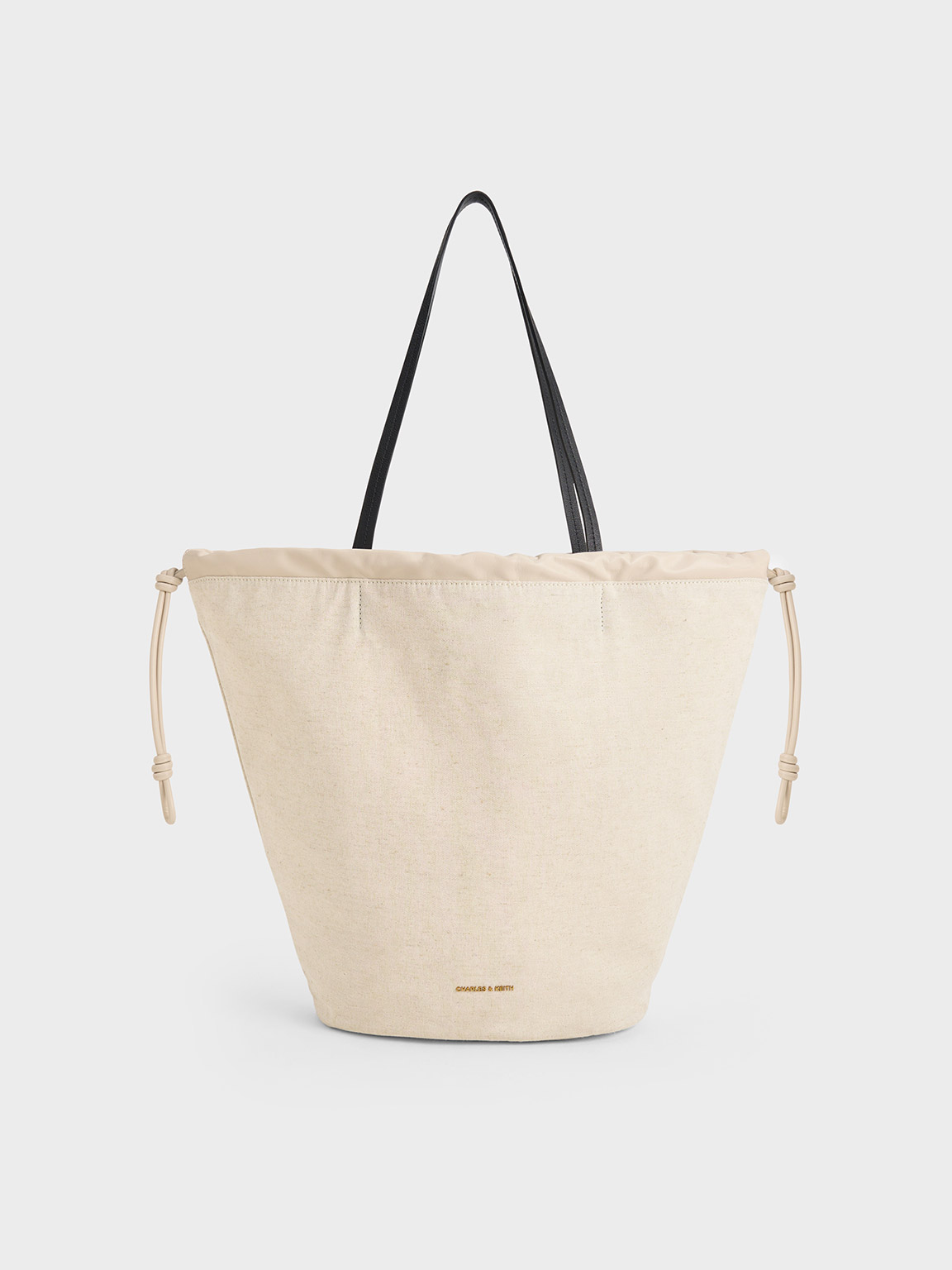 Charles & Keith Sianna Linen Ruched Drawstring Tote Bag In Neutral