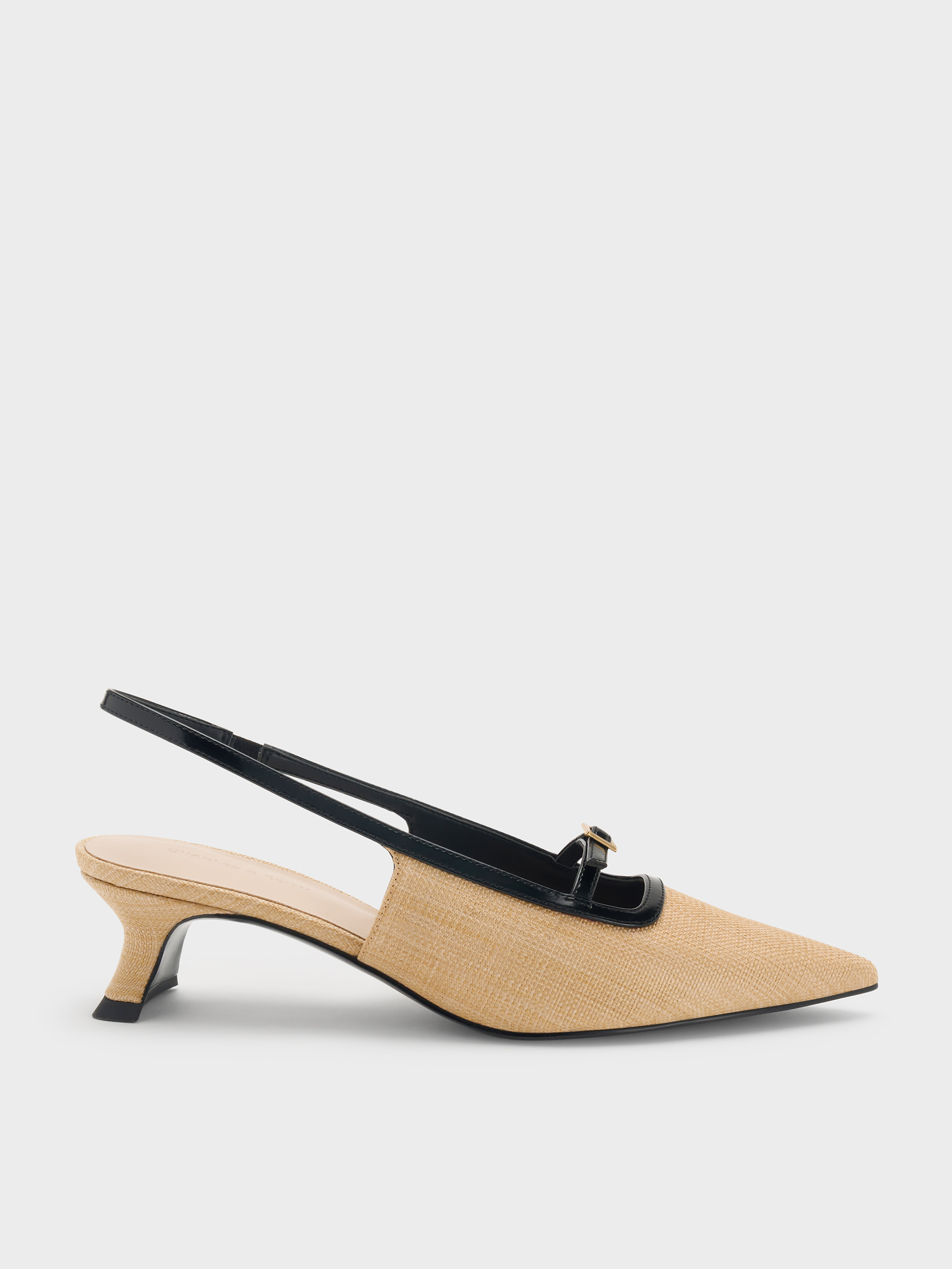 Woven Buckle-Strap Slingback Pumps - Natural - CHARLES & KEITH US