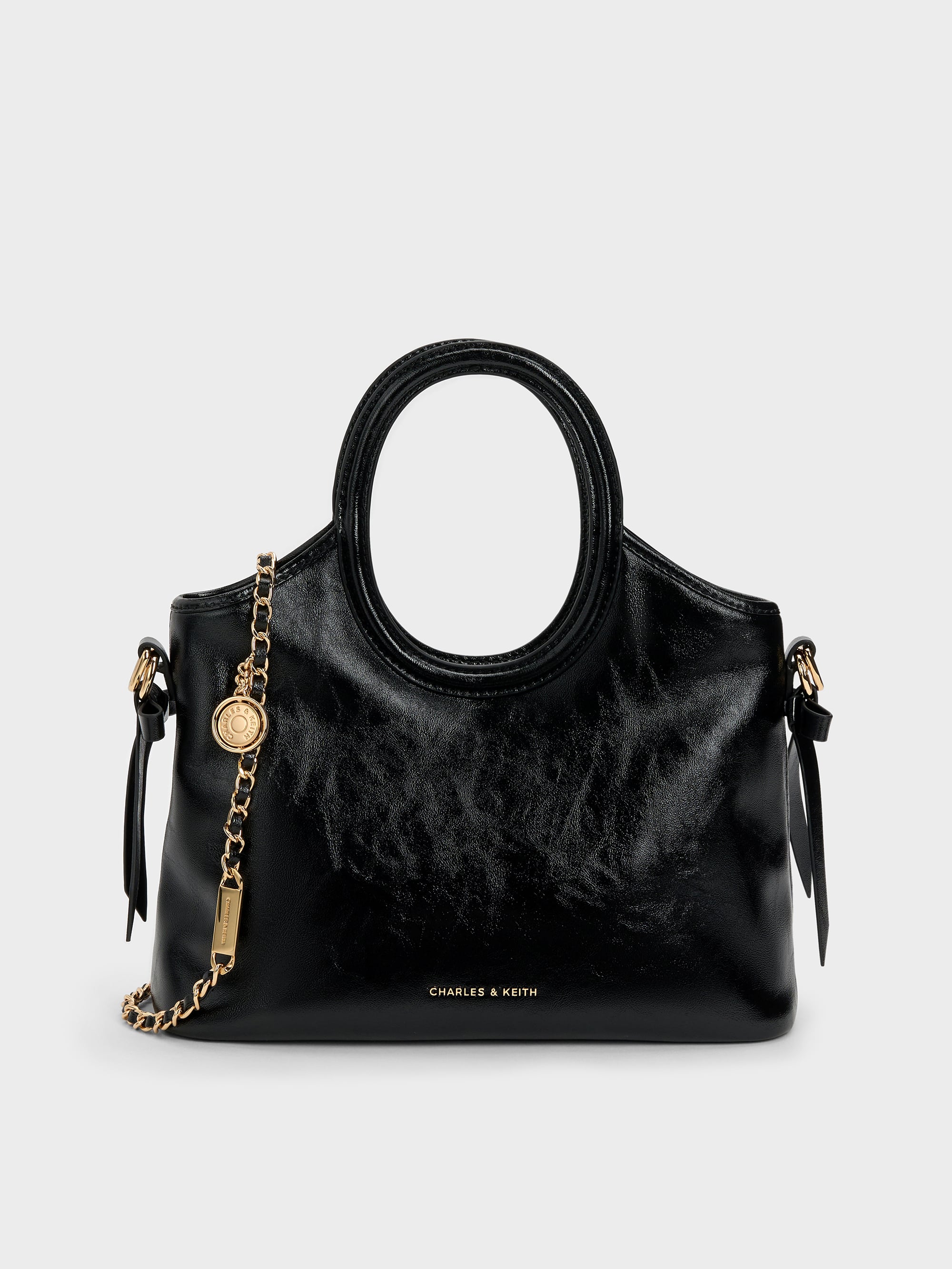 Bolsa Tote Mini Dalia com Alça Oval e Laços - Preto - CHARLES
