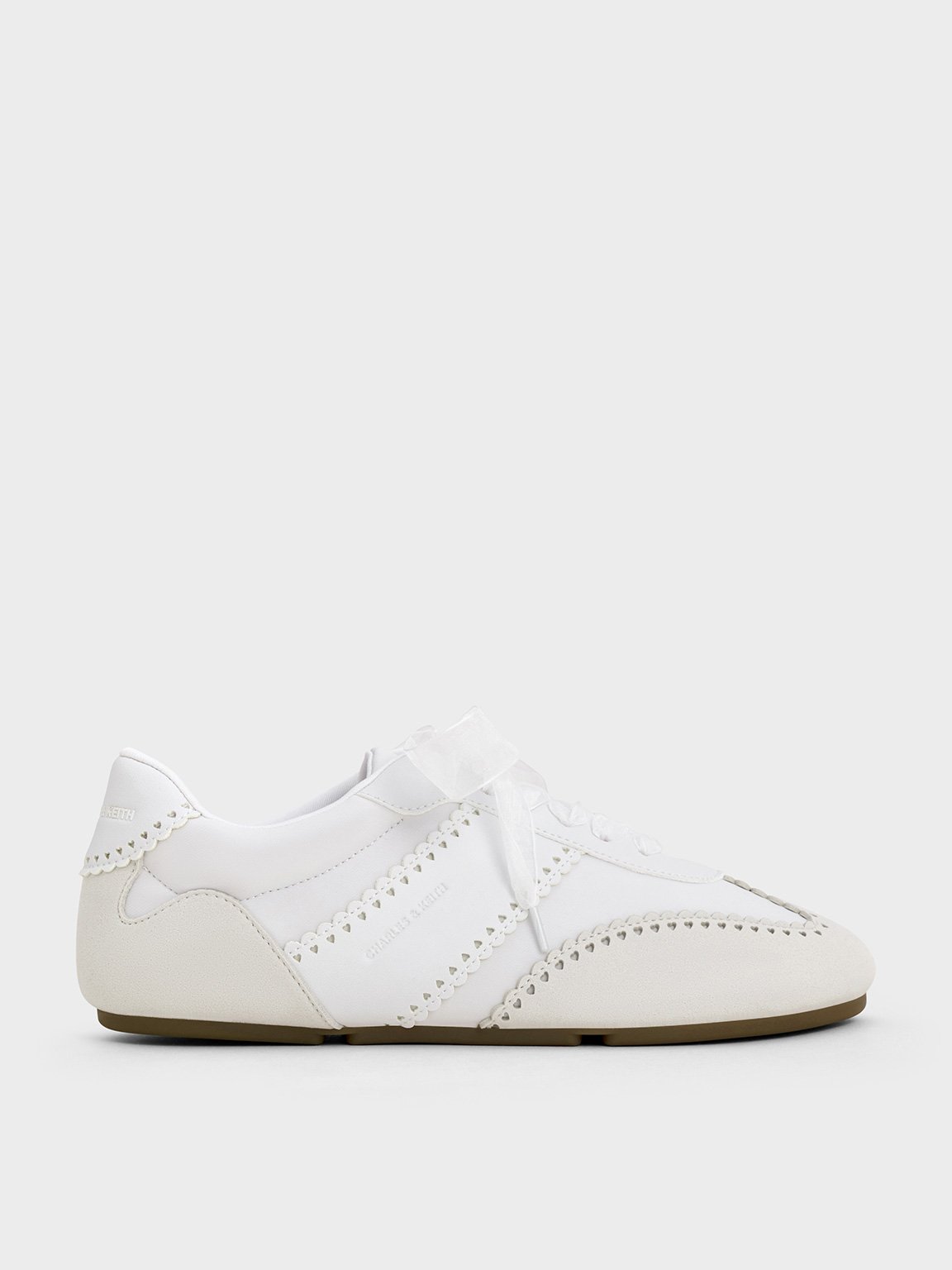 靴 CHARLES & KEITH CK1-71960009-1 37 Light Blue Cece Heart-Motif Sheer-Lace Sneakers - CHARLES