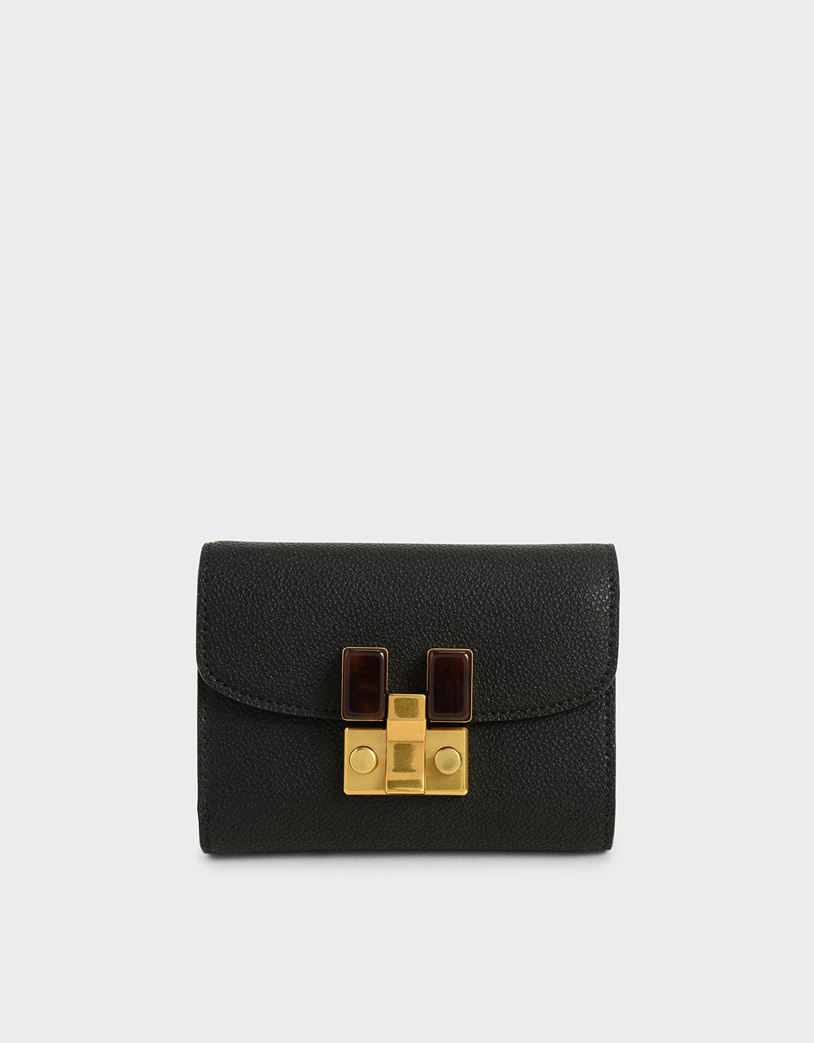 Black Stone-Embellished Mini Wallet | CHARLES & KEITH US