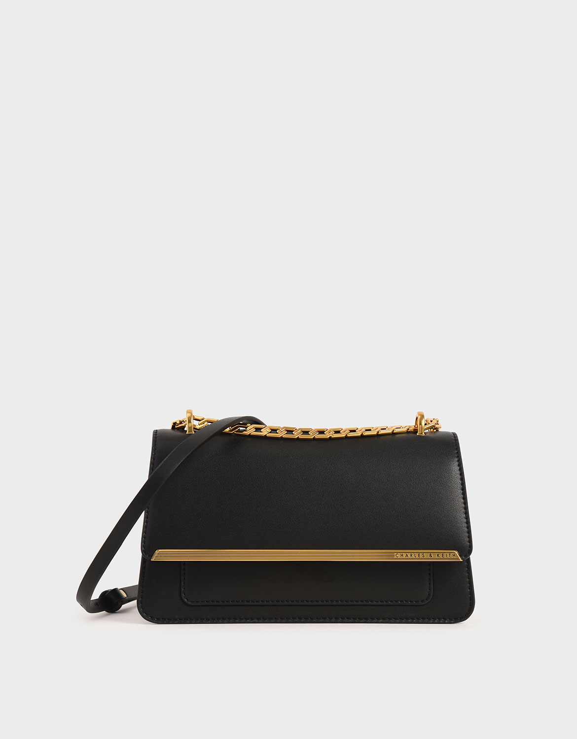 Black Metallic Accent Evening Clutch - CHARLES & KEITH KR