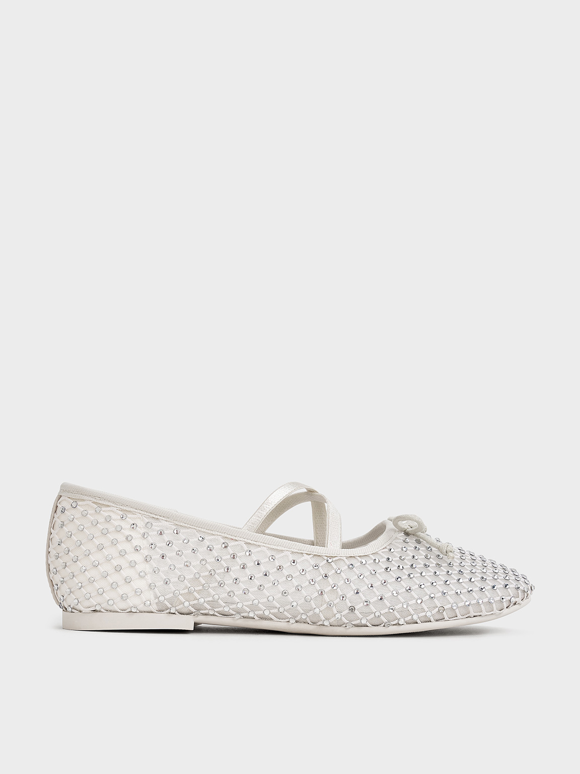 Charles & Keith - Girls' Mesh Crystal-embellished Crossover-strap Ballet Flats In White