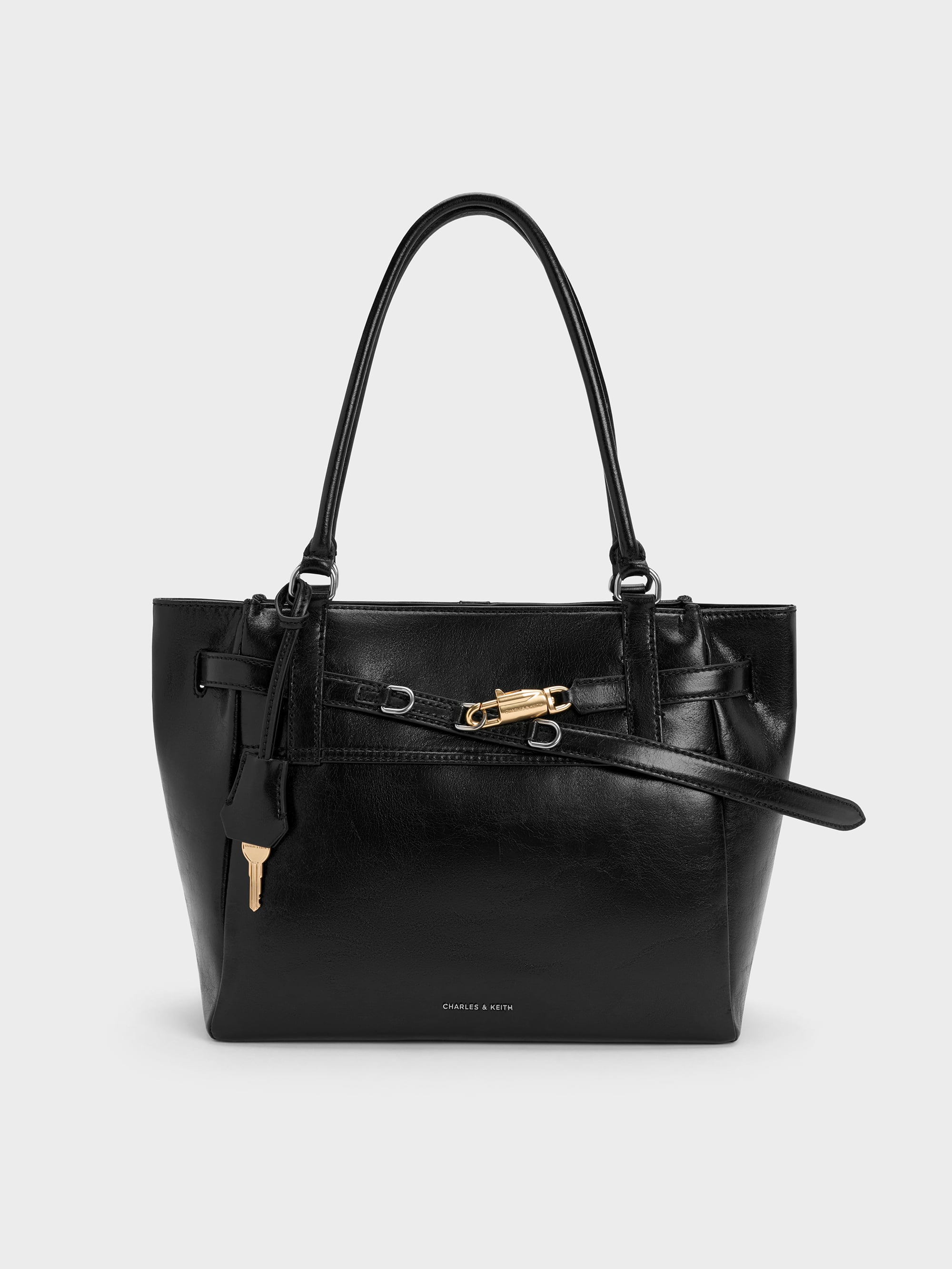 Delfina Belted Tote Bag - Noir - CHARLES & KEITH KR