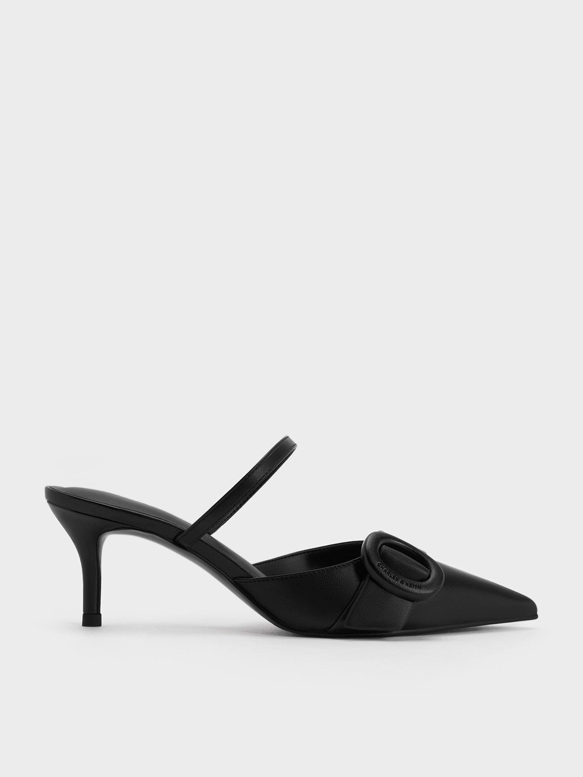 Charles & Keith Oval-buckle Pointed-toe Mules In Black