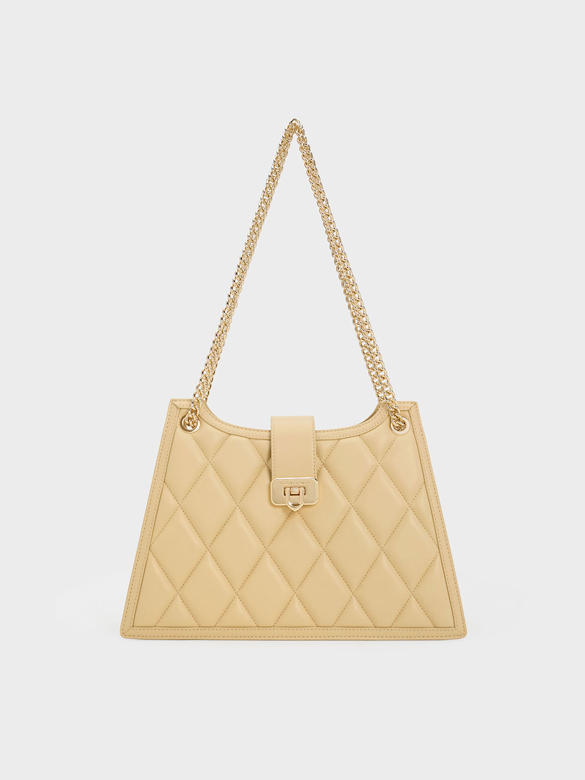 Charles & Keith Cressida Quilted Trapeze Chain Bag In Neutral