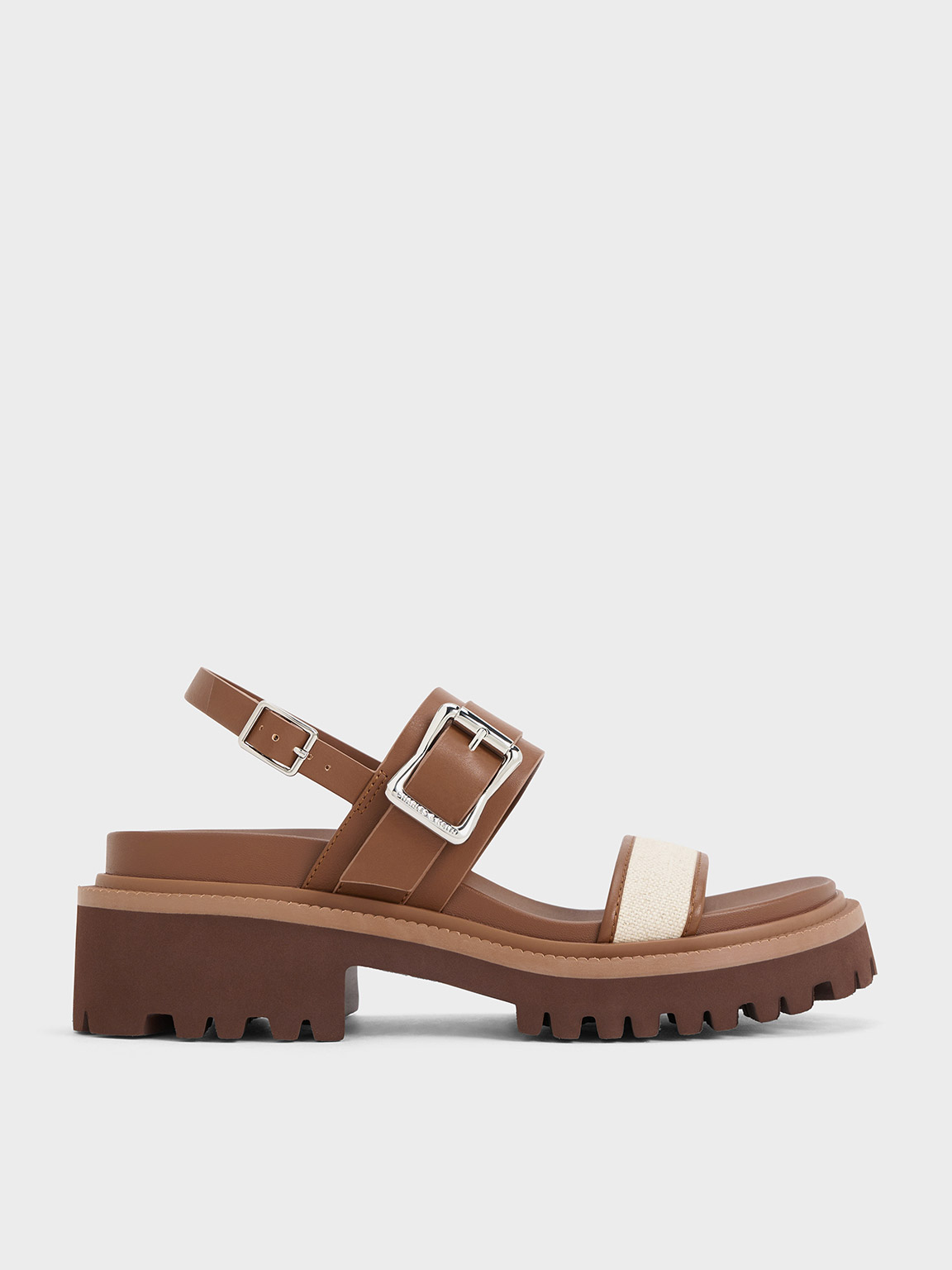Shop Charles & Keith - Buckled Platform Slingback Sandals In Caramel