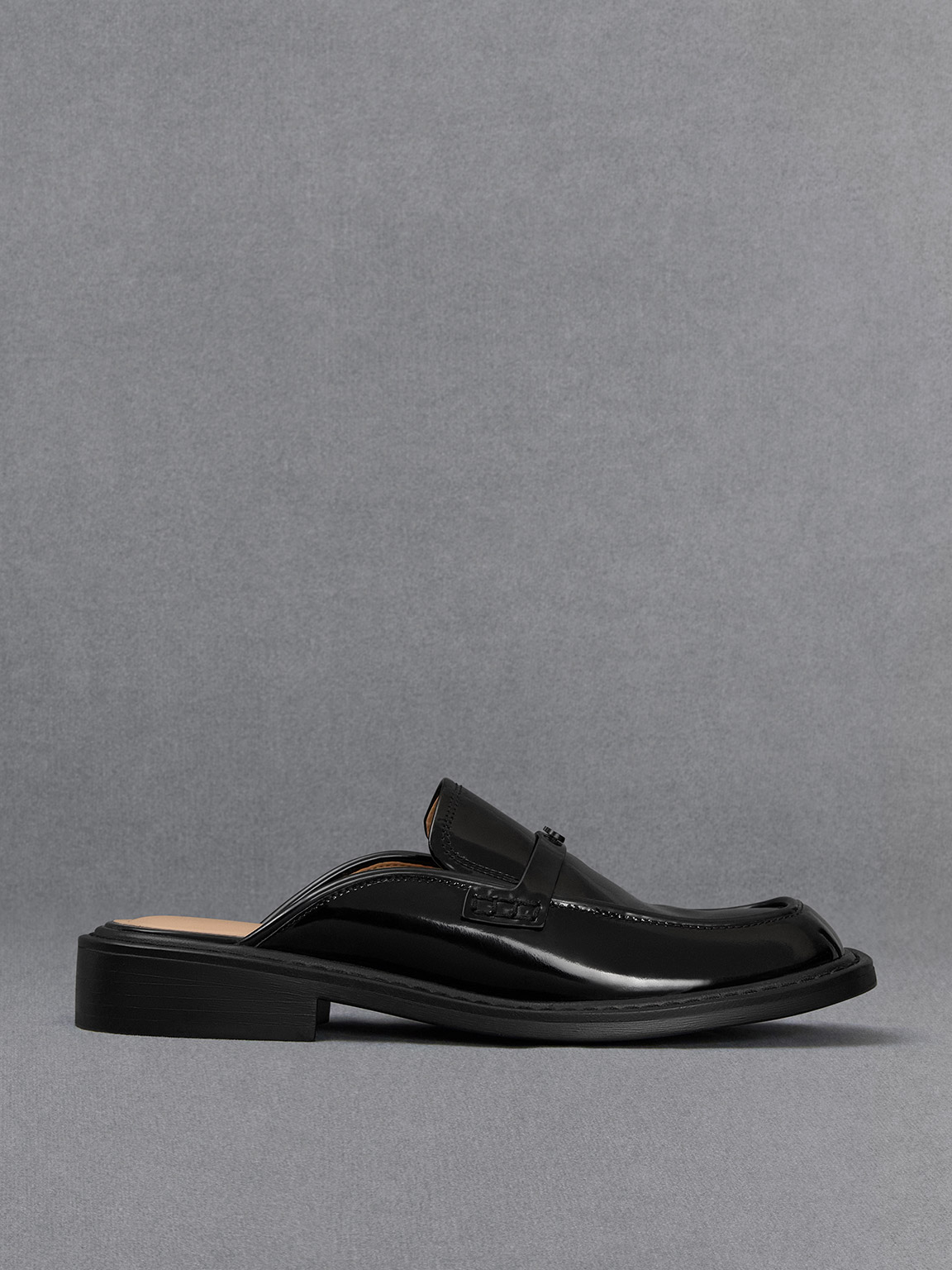 Shop Charles & Keith - Tahlia Leather Loafer Mules In Black Box
