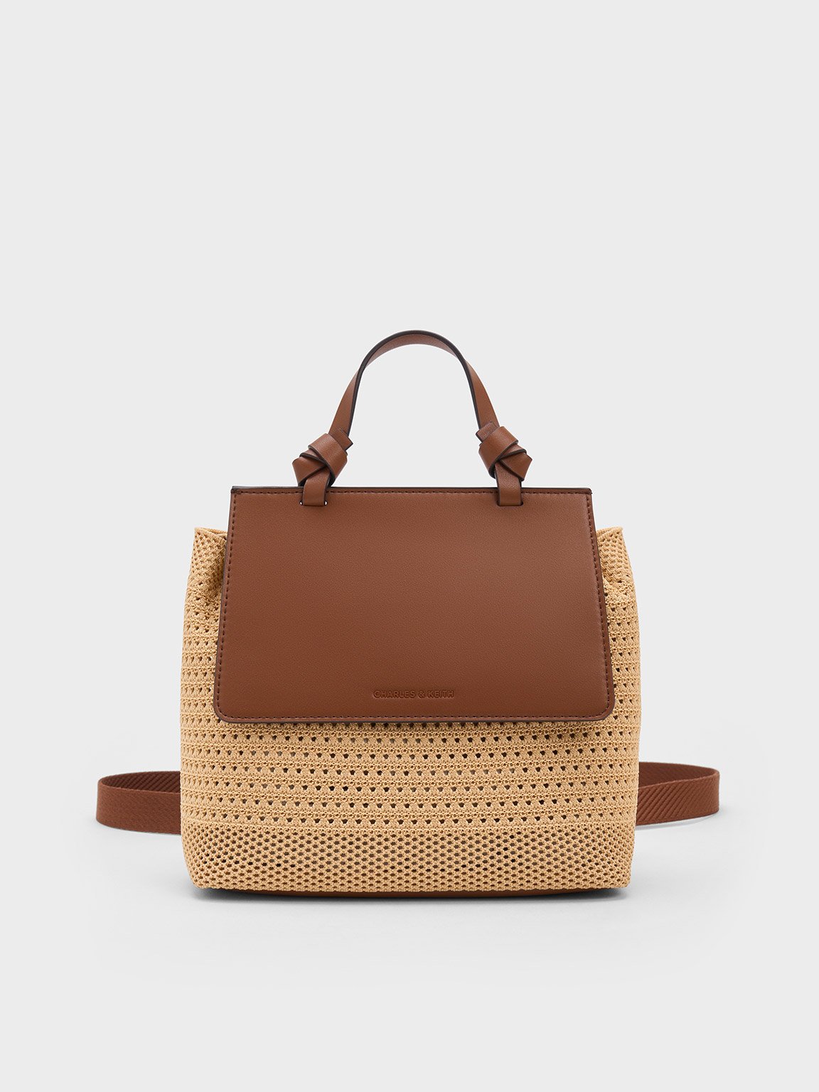 Charles & Keith Ida Knitted Front Flap Backpack In Brown