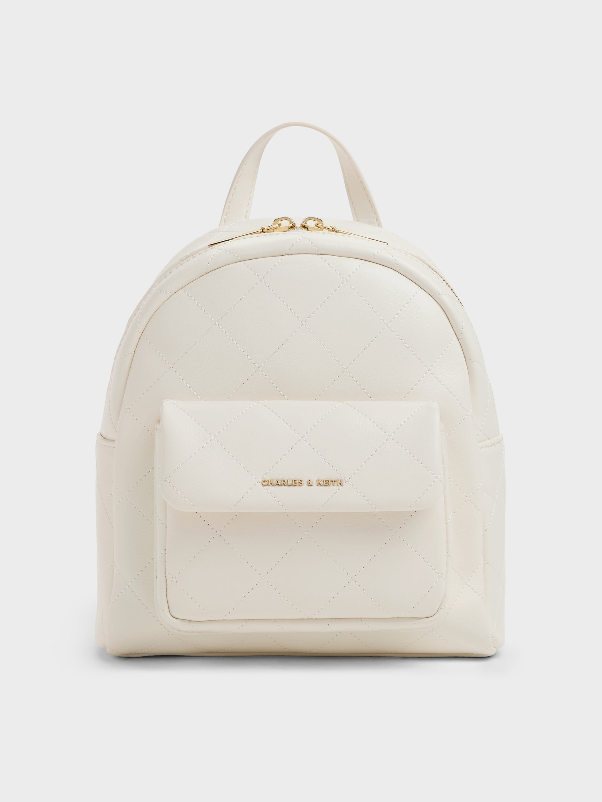 Alva Quilted Front-Pocket Backpack - Cream - CHARLES & KEITH  display picture 3