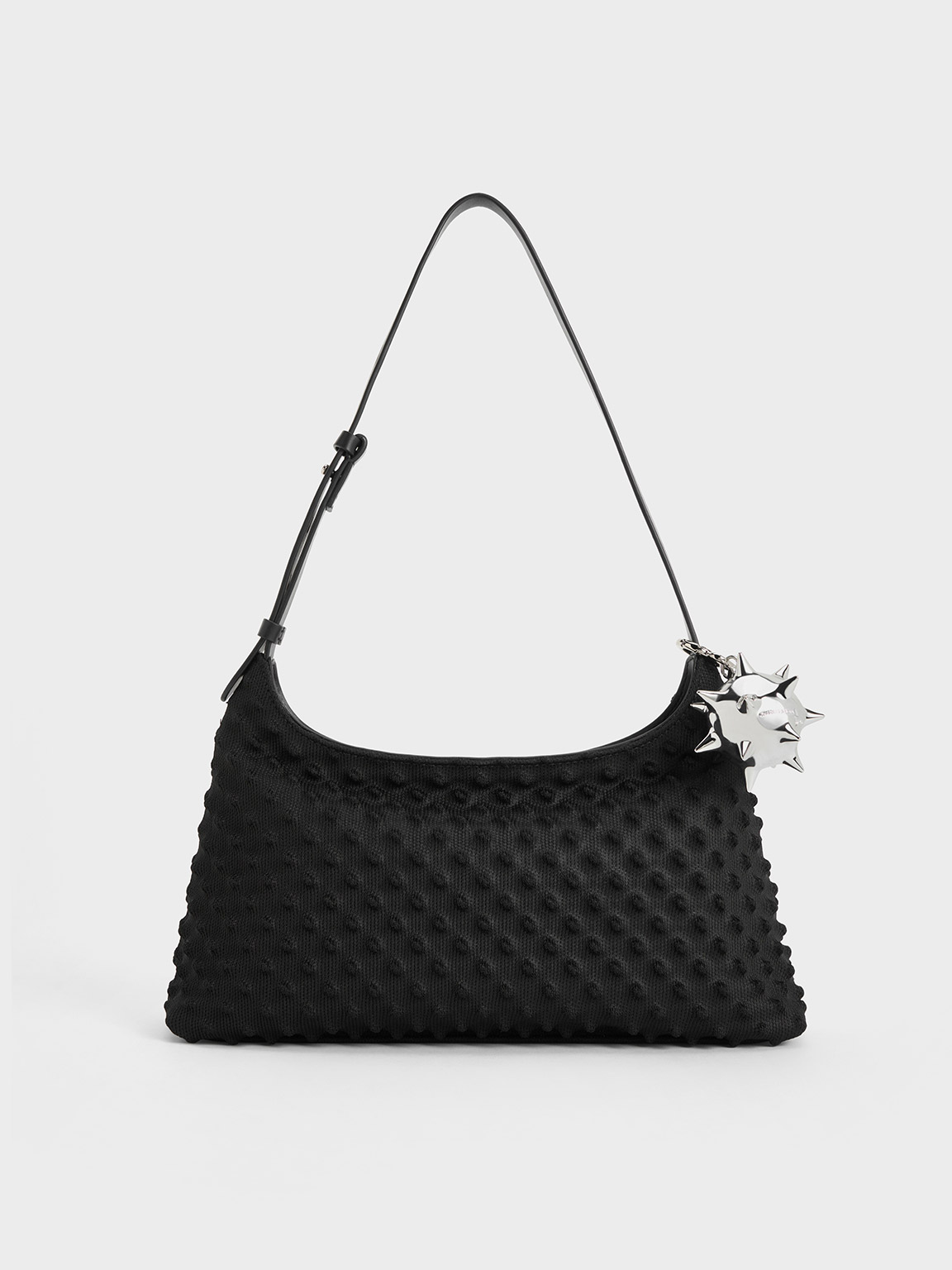 Charles & Keith Spike Textured Shoulder Bag In Black