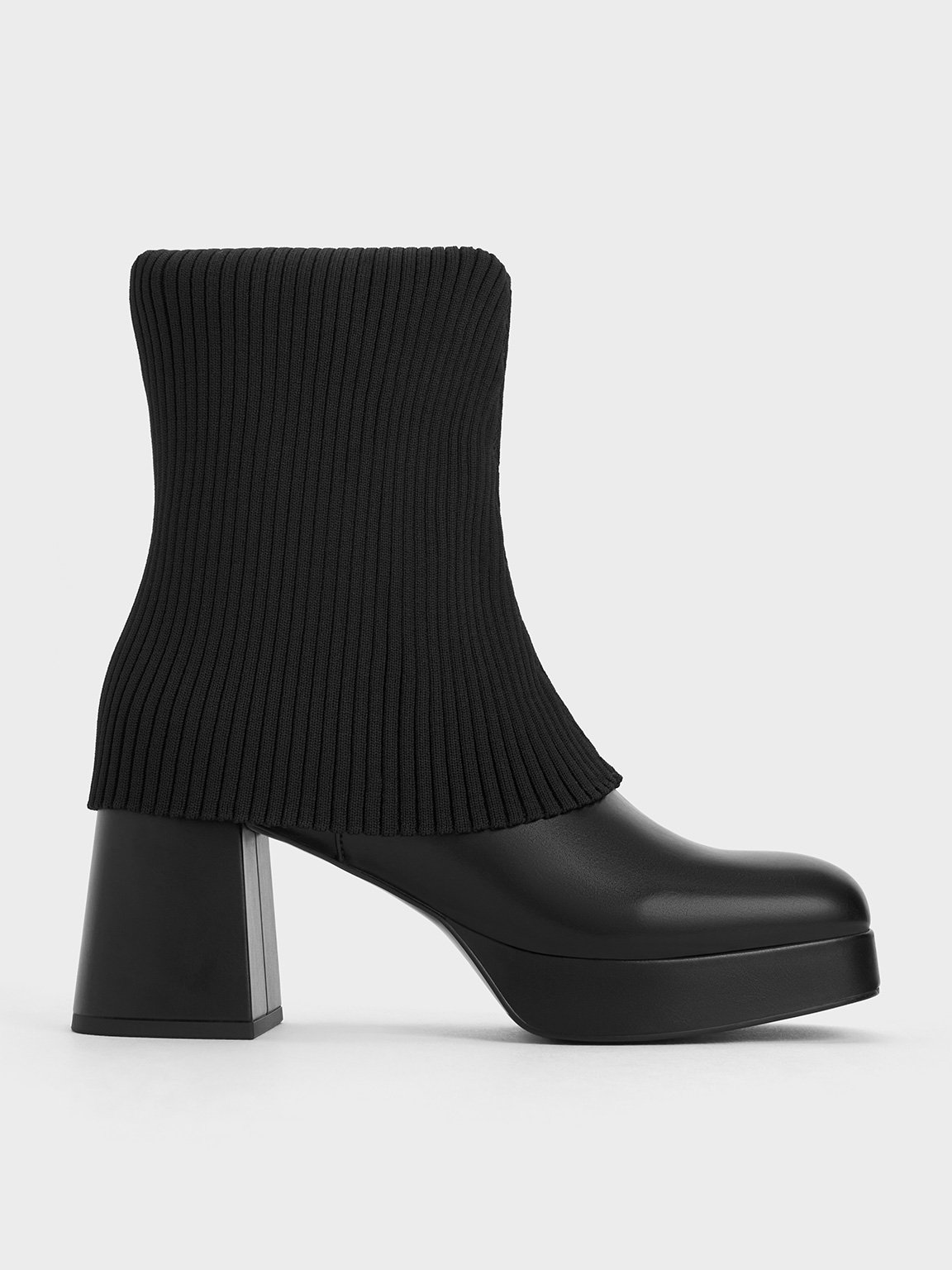 Black Evie Knitted-Sock Ankle Boots - CHARLES & KEITH LK