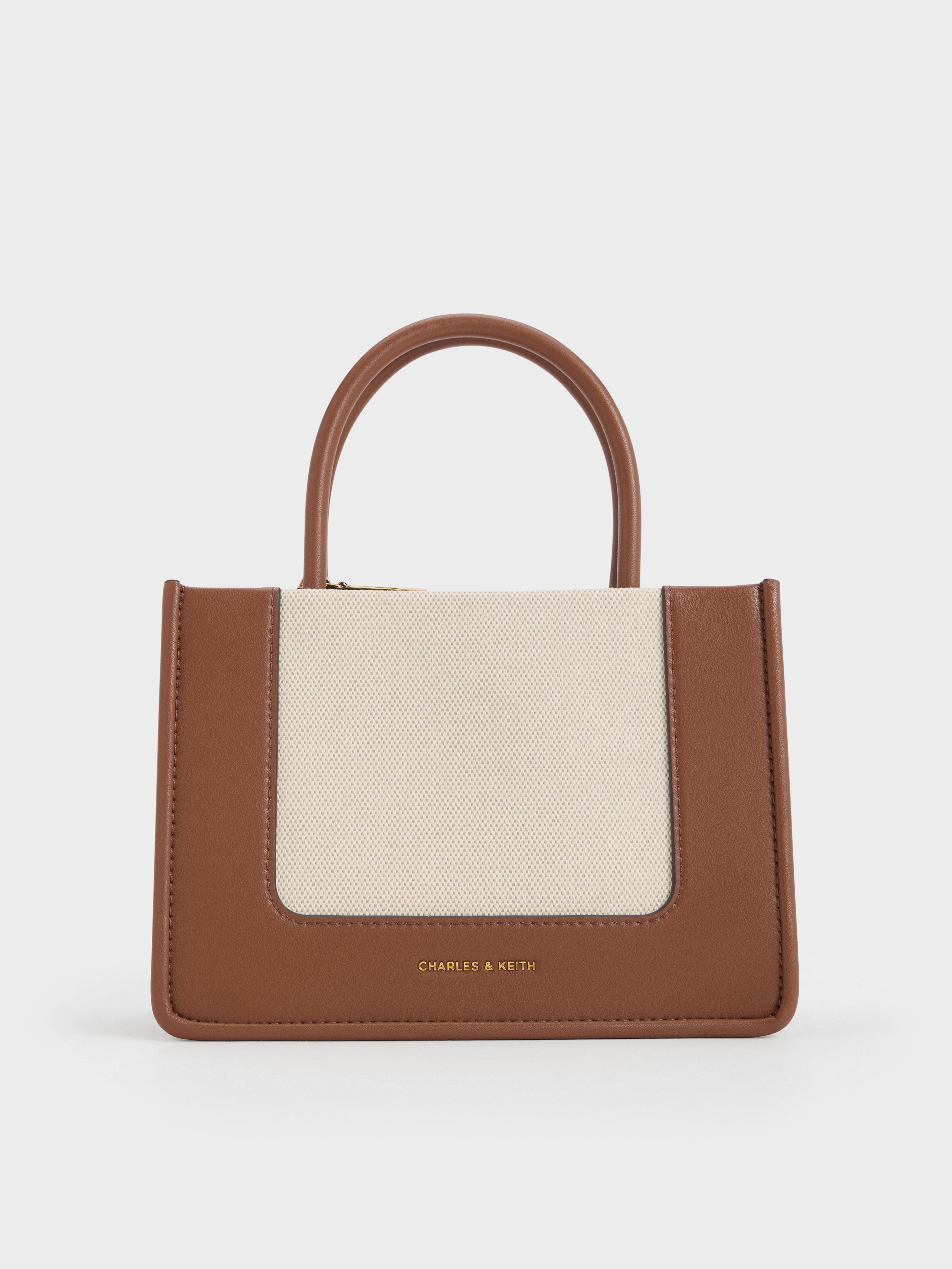 Charles & Keith Mini Daylla Canvas Tote Bag In Tan