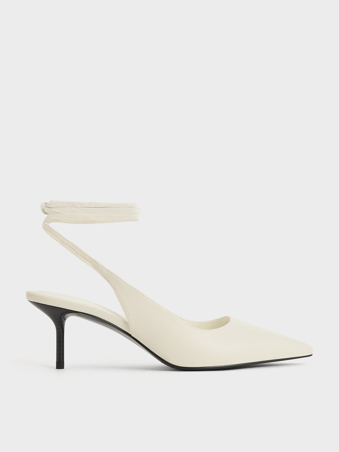 Charles & Keith - Textured Tie-around Pointed-toe Pumps In Cream