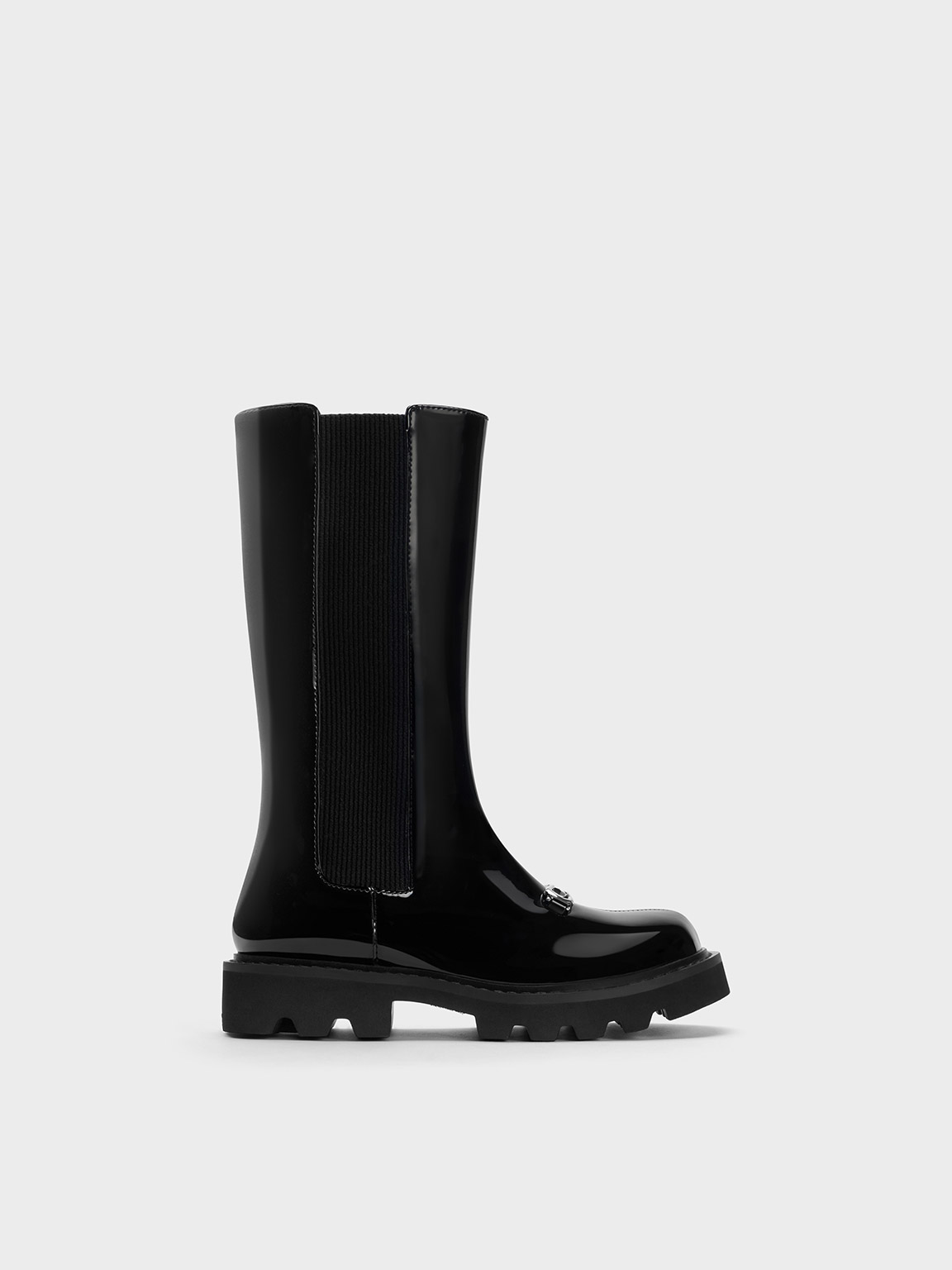 Charles & Keith Girls' Metallic-accent Chelsea Knee-high Boots In Black Box