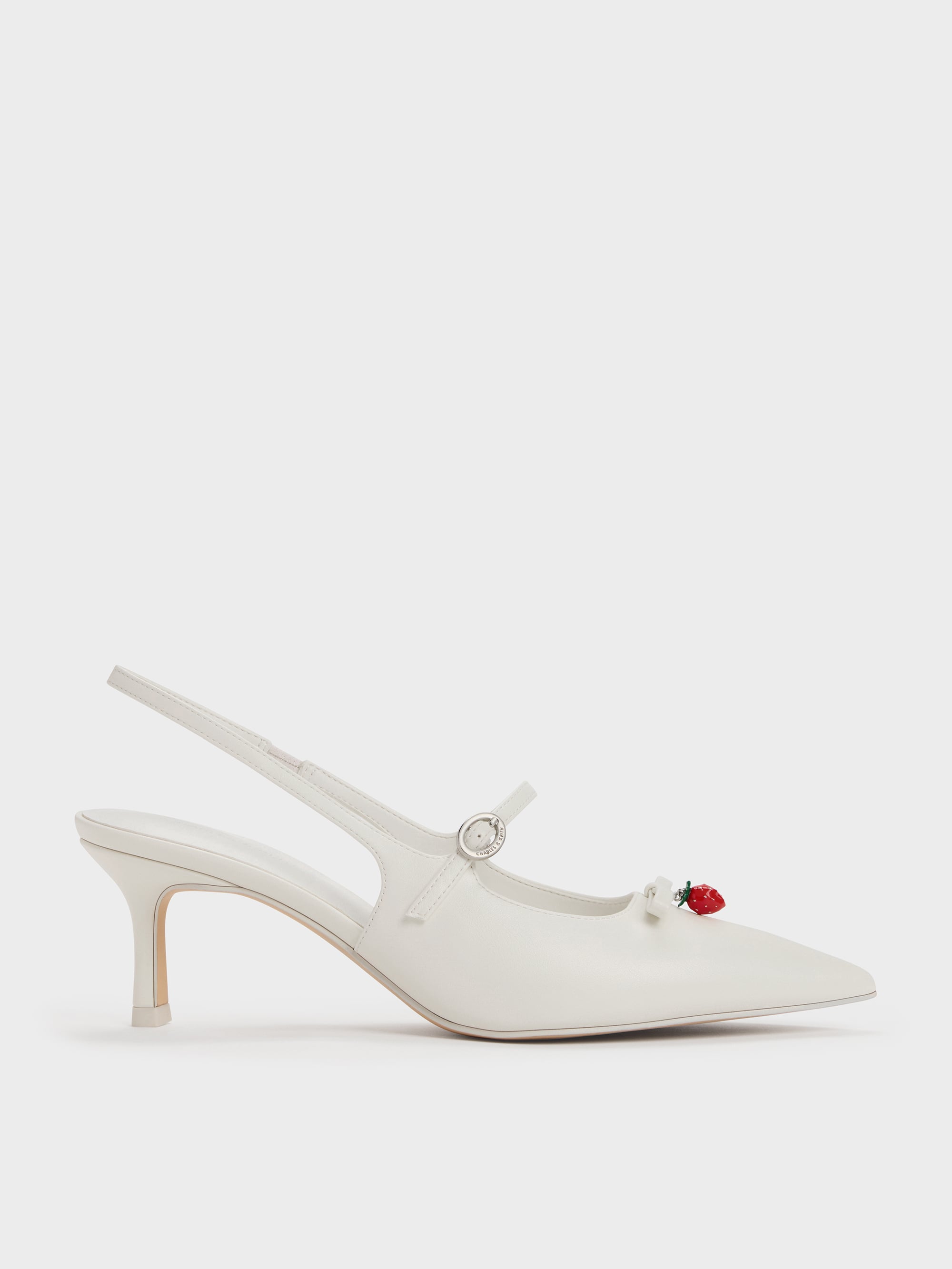 Sonali Strawberry Bow Slingback Pumps - White - CHARLES & KEITH SG
