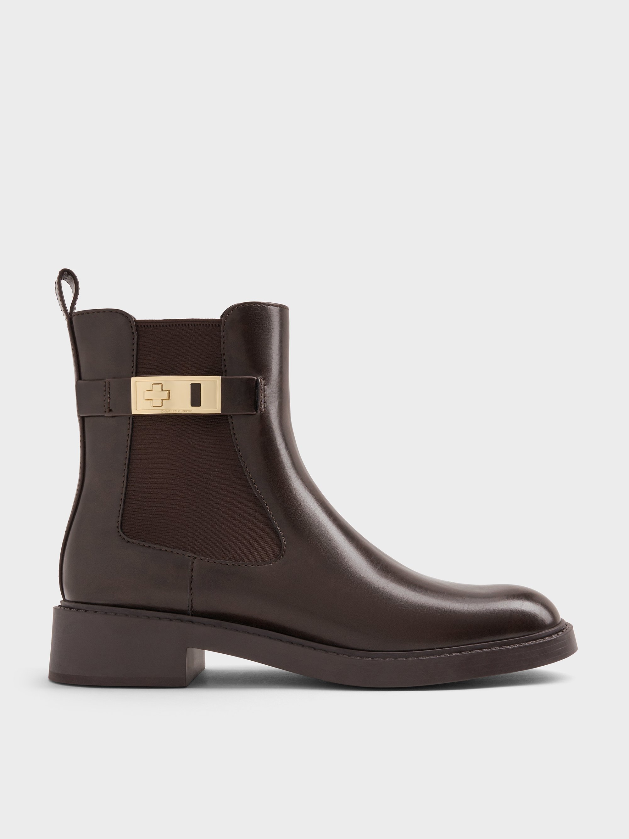 Charles & Keith - Lando Faux Suede Metallic-buckle Chelsea Boots In Brown