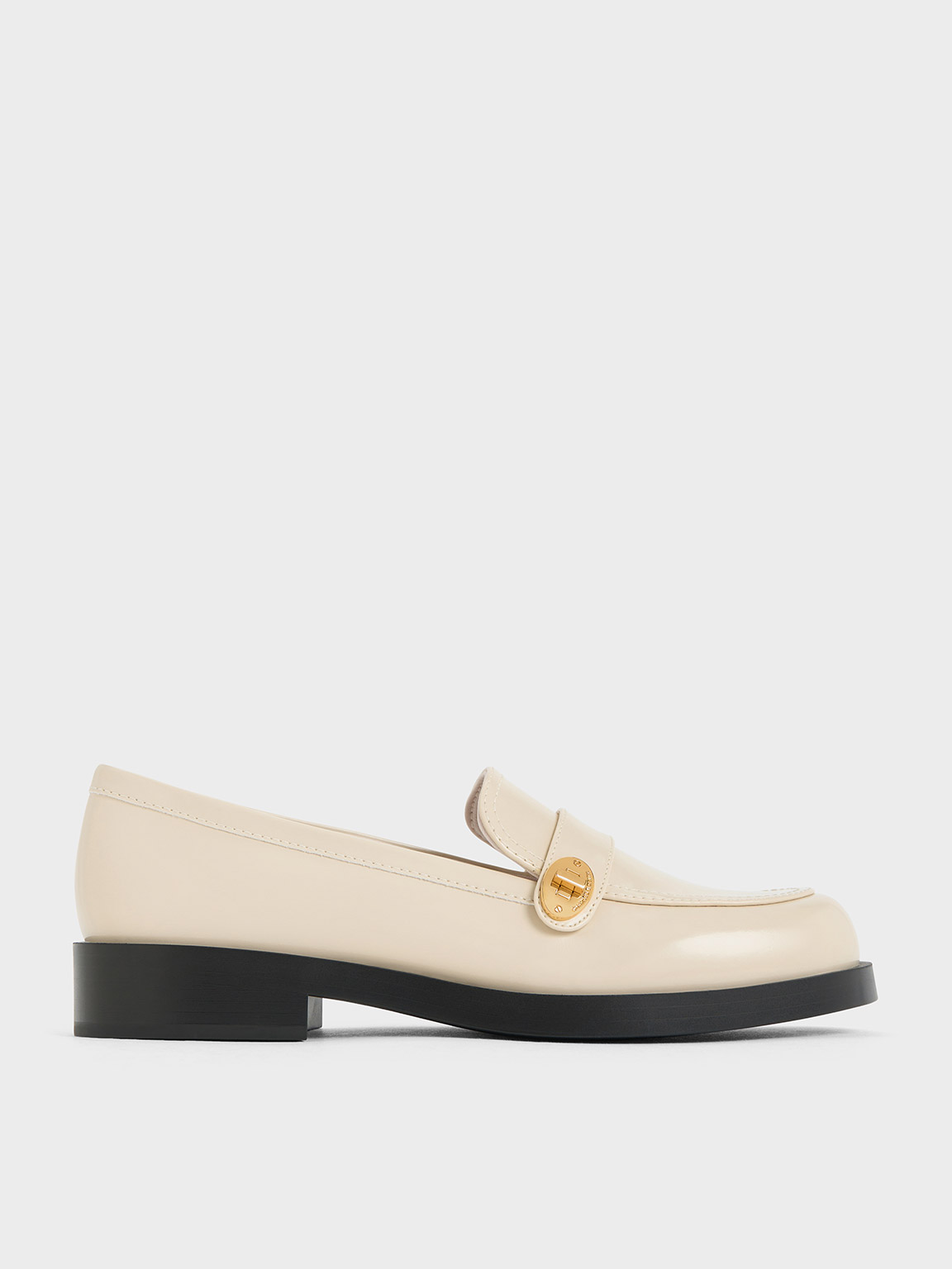 Charles & Keith Metallic-buckle Strap Loafers In Chalk