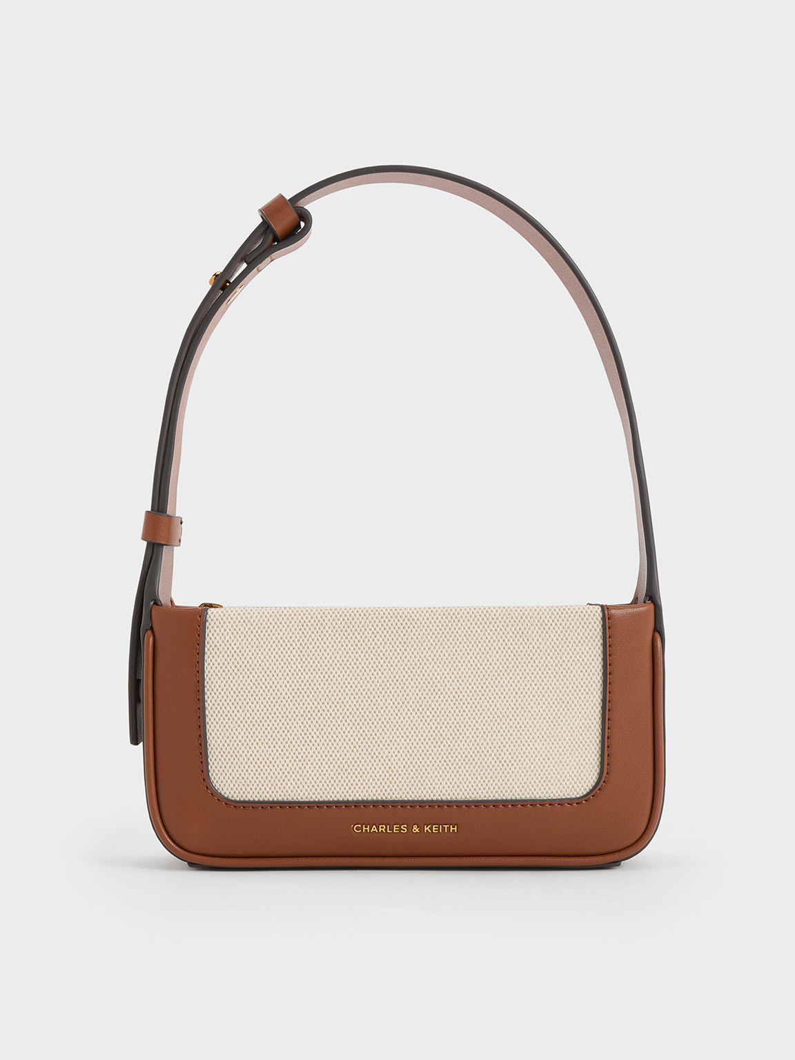 Charles & Keith Daylla Canvas Shoulder Bag In Tan